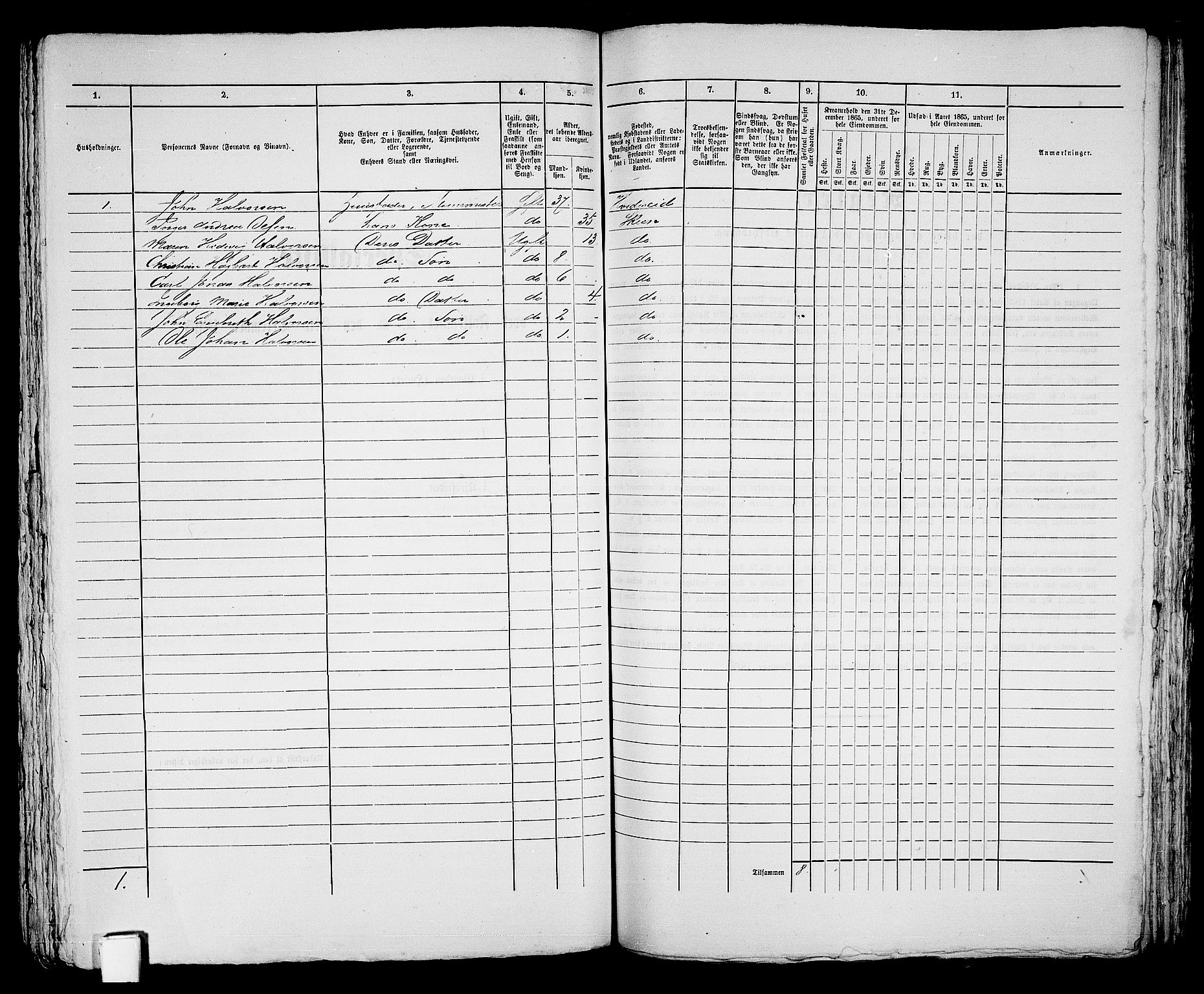 RA, 1865 census for Skien, 1865, p. 715