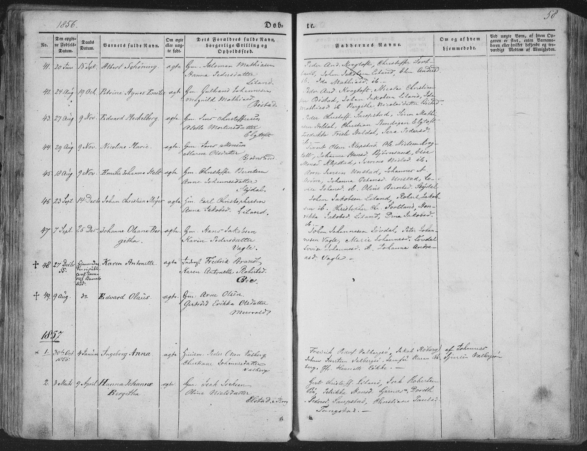 Ministerialprotokoller, klokkerbøker og fødselsregistre - Nordland, AV/SAT-A-1459/880/L1131: Parish register (official) no. 880A05, 1844-1868, p. 58