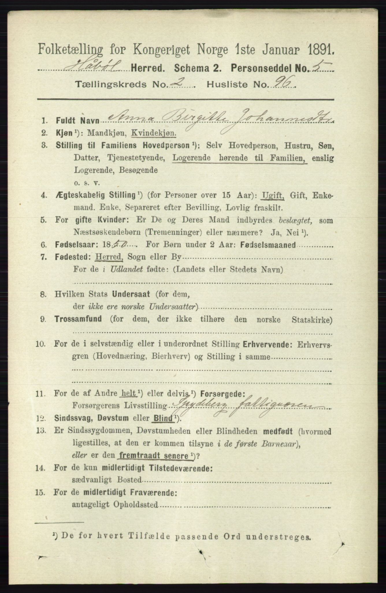 RA, 1891 census for 0138 Hobøl, 1891, p. 1579