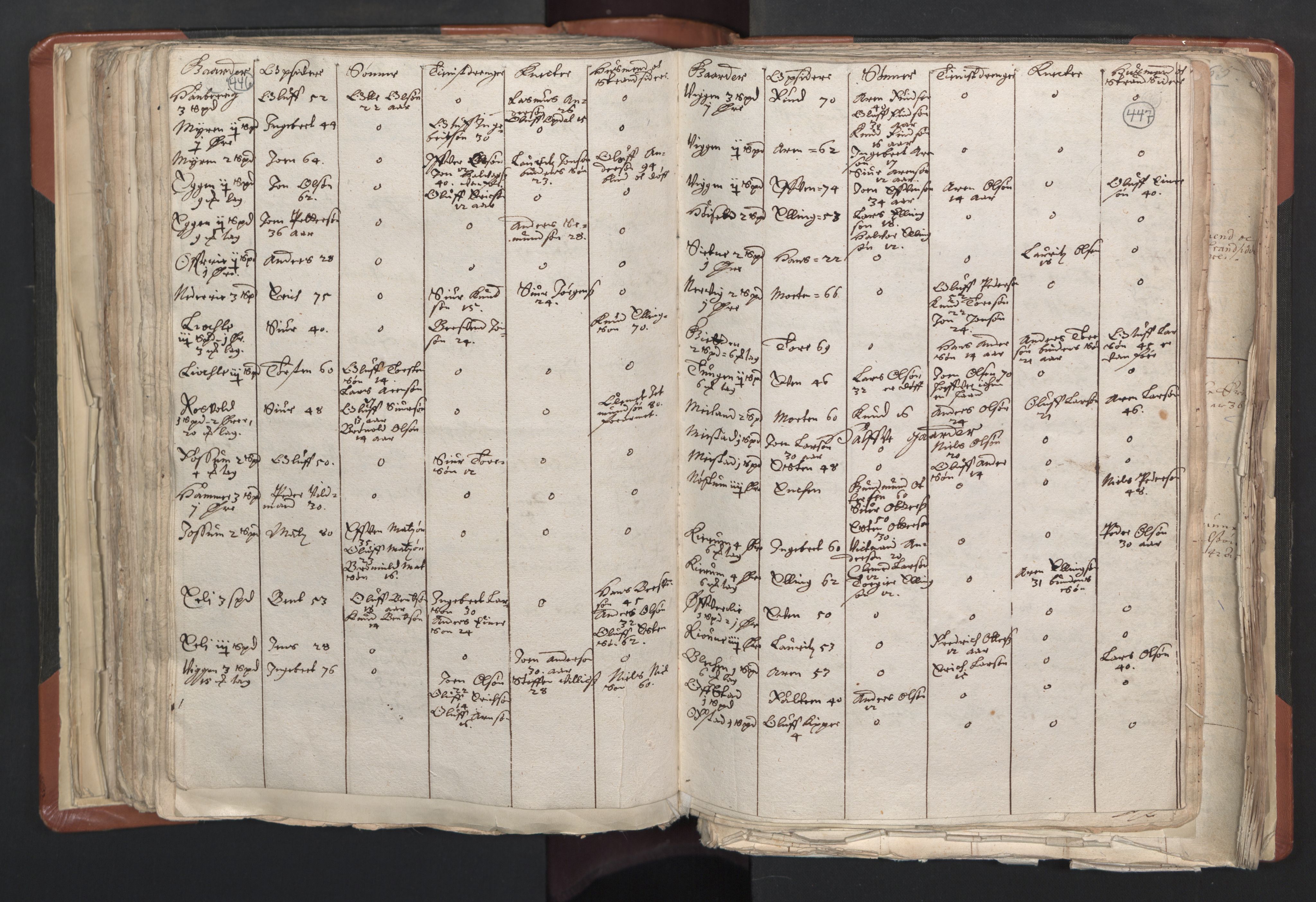 RA, Vicar's Census 1664-1666, no. 31: Dalane deanery, 1664-1666, p. 446-447