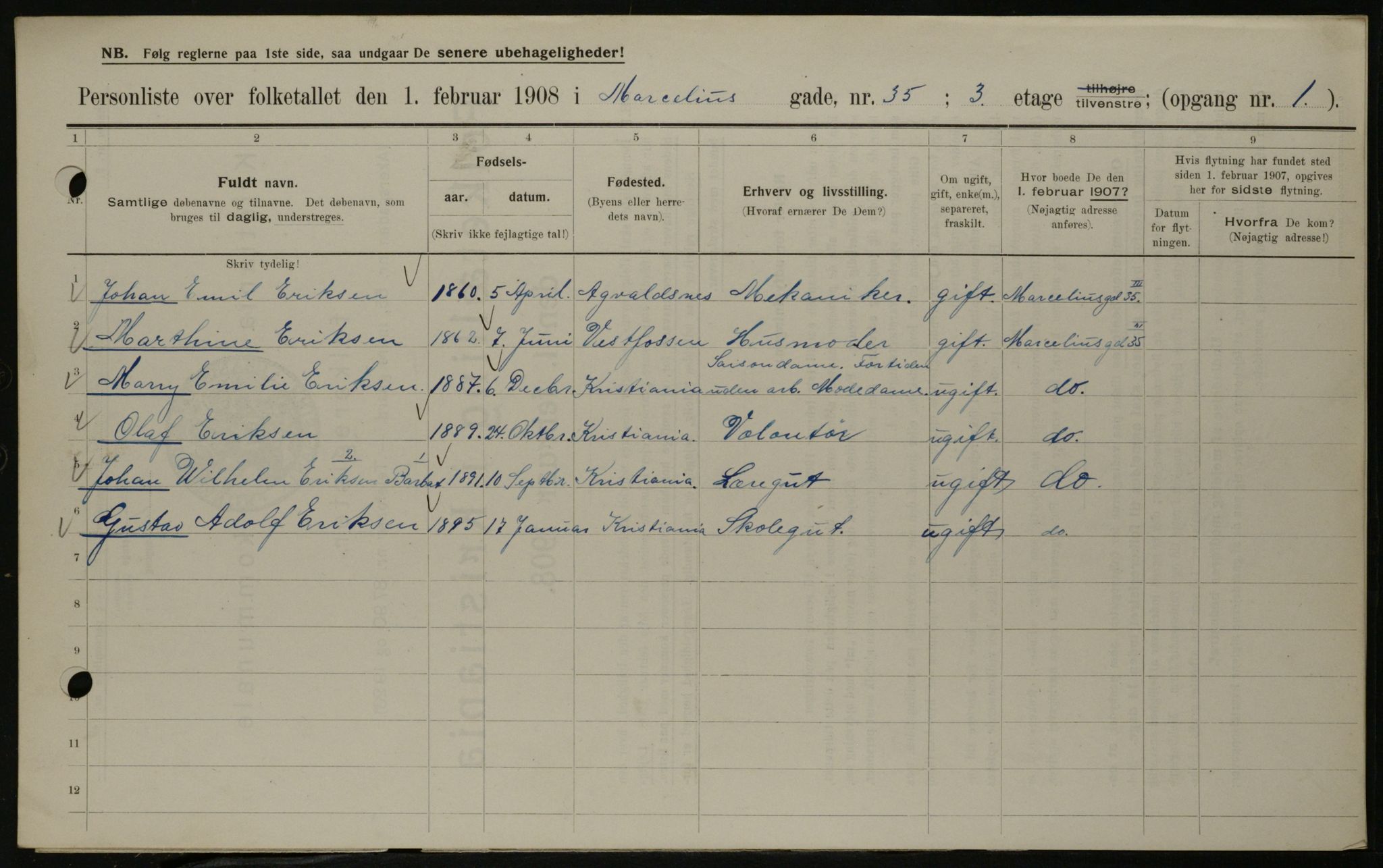 OBA, Municipal Census 1908 for Kristiania, 1908, p. 57998