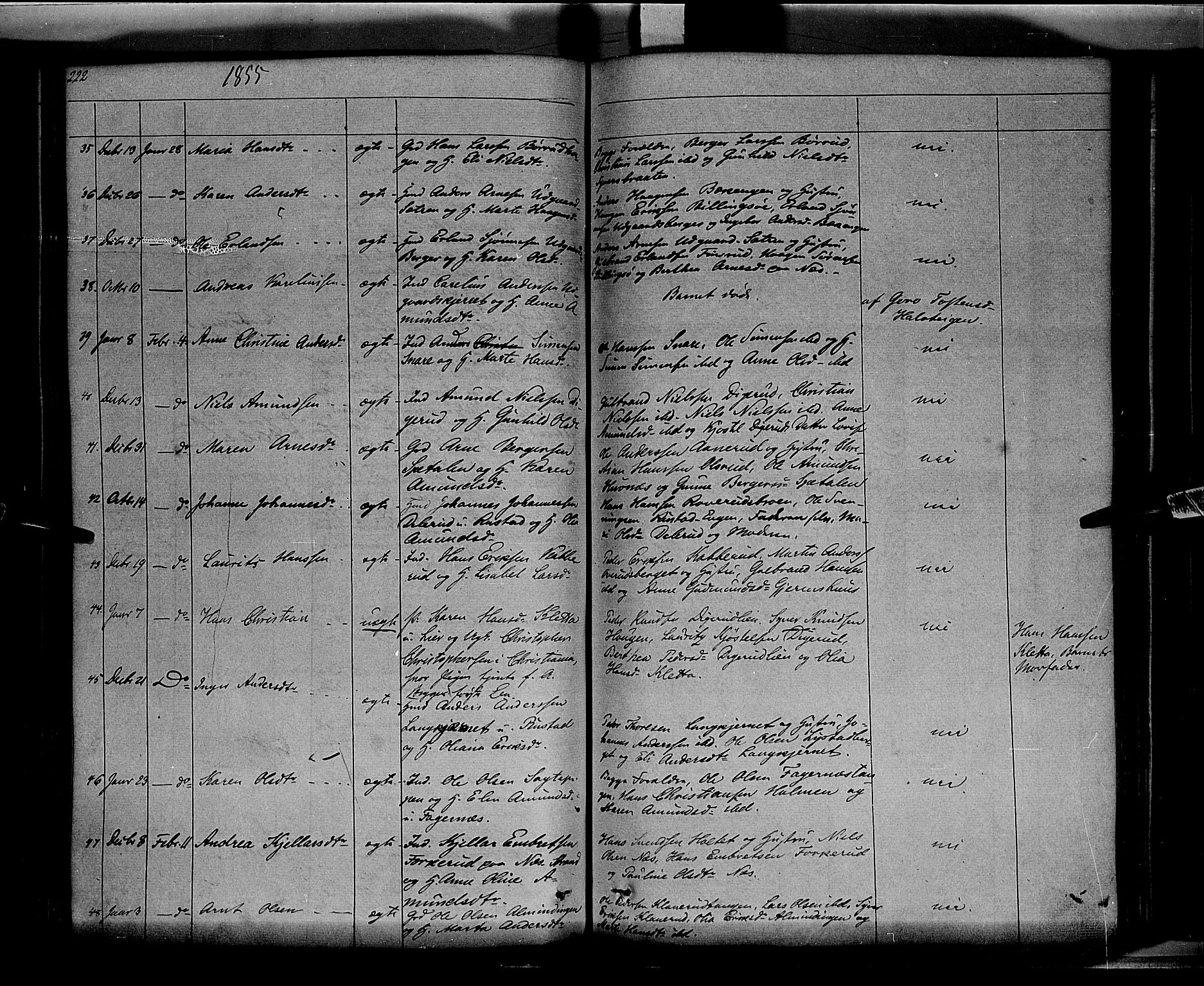 Vinger prestekontor, AV/SAH-PREST-024/H/Ha/Haa/L0009: Parish register (official) no. 9, 1847-1855, p. 222