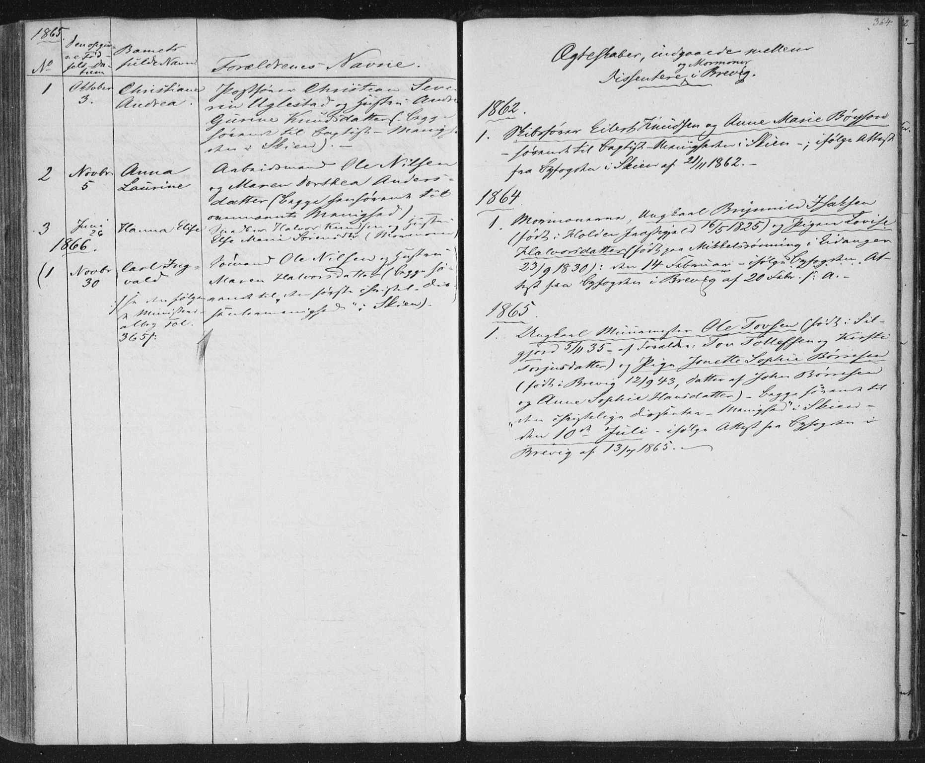 Brevik kirkebøker, SAKO/A-255/F/Fa/L0005: Parish register (official) no. 5, 1847-1865, p. 364