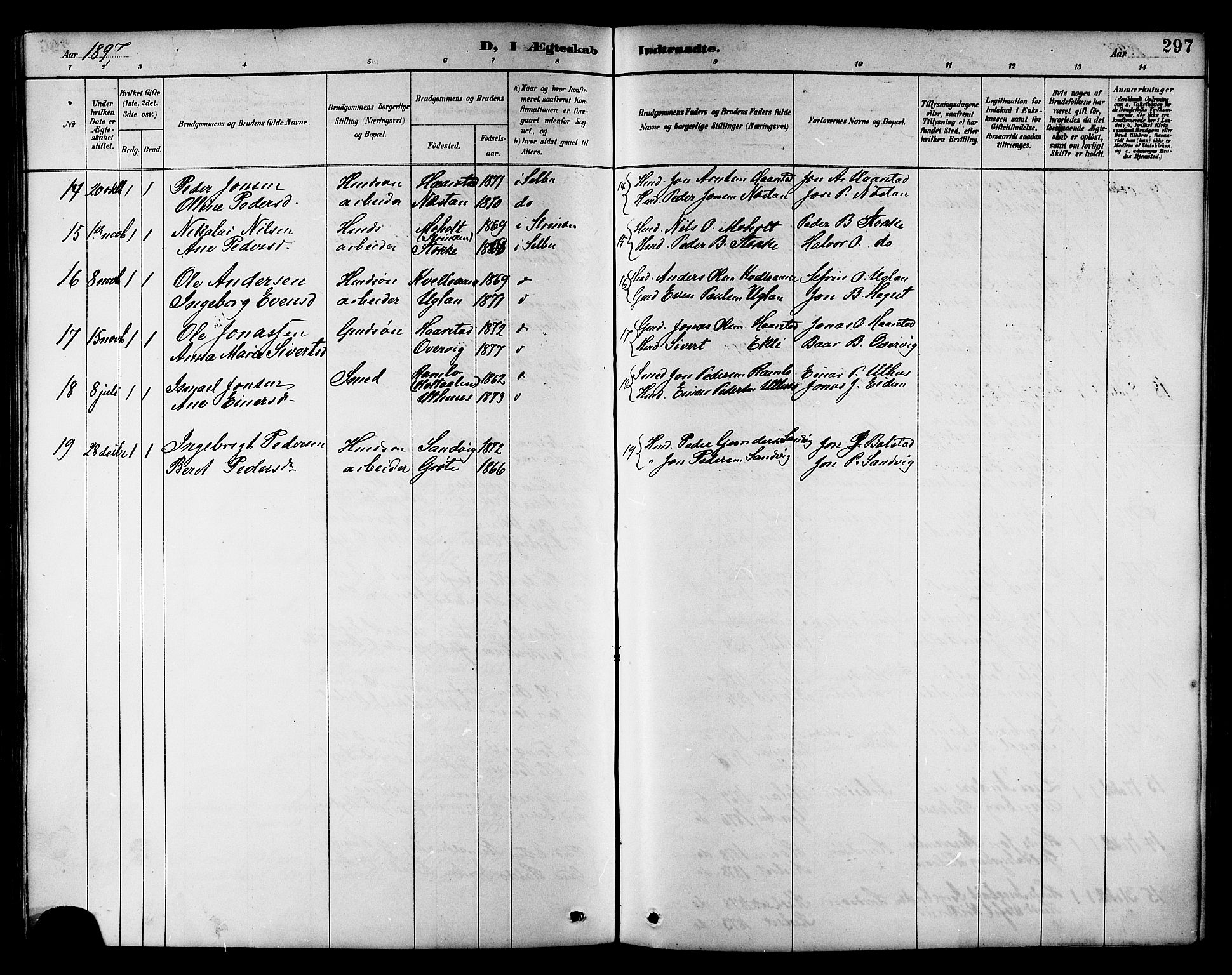 Ministerialprotokoller, klokkerbøker og fødselsregistre - Sør-Trøndelag, SAT/A-1456/695/L1157: Parish register (copy) no. 695C08, 1889-1913, p. 297