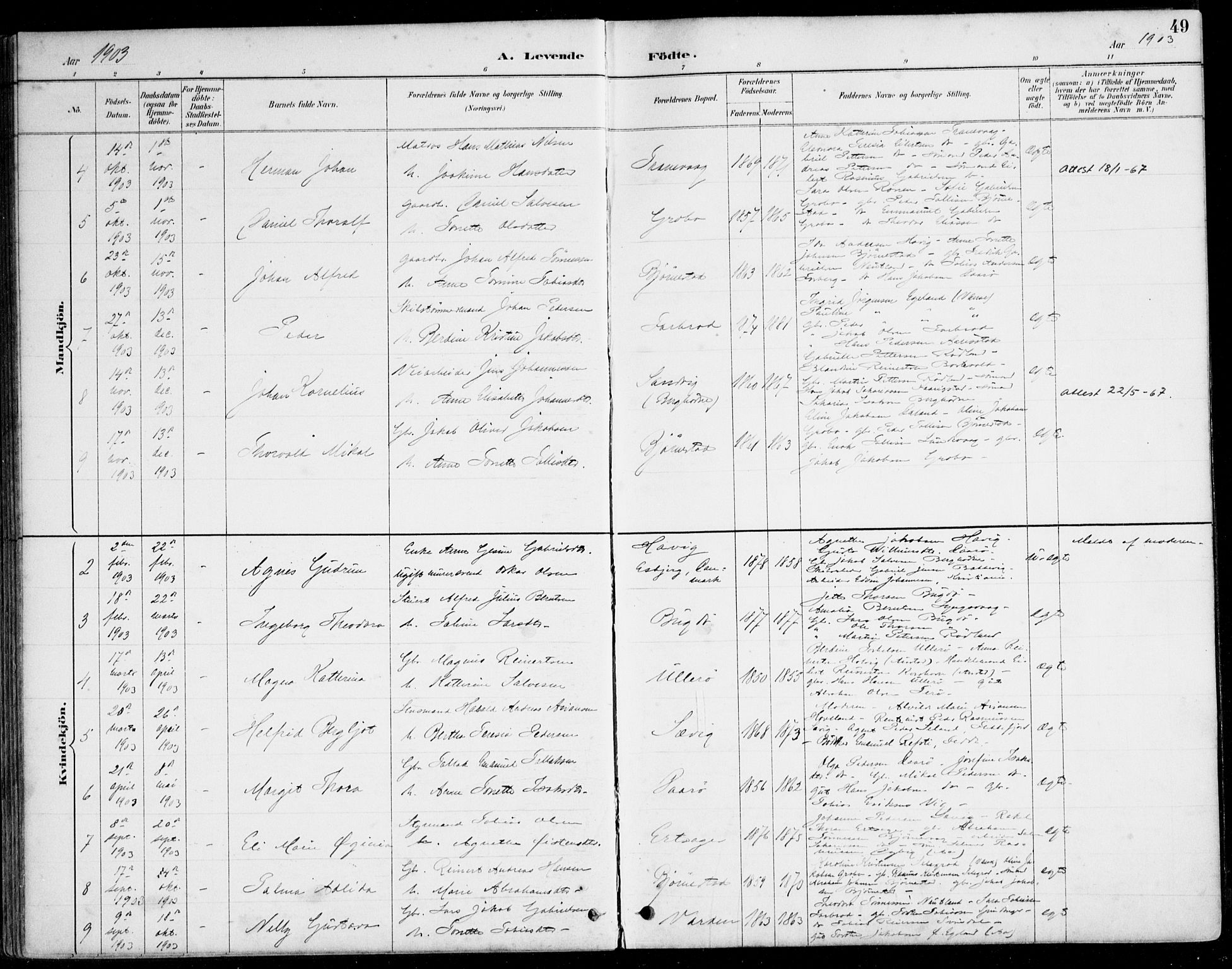 Herad sokneprestkontor, AV/SAK-1111-0018/F/Fa/Fab/L0005: Parish register (official) no. A 5, 1886-1913, p. 49