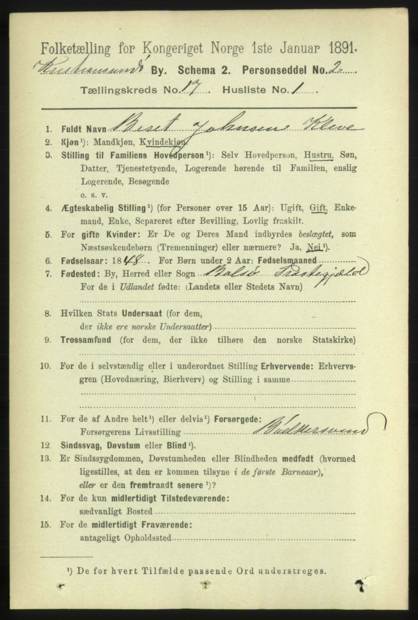 RA, 1891 census for 1503 Kristiansund, 1891, p. 11651