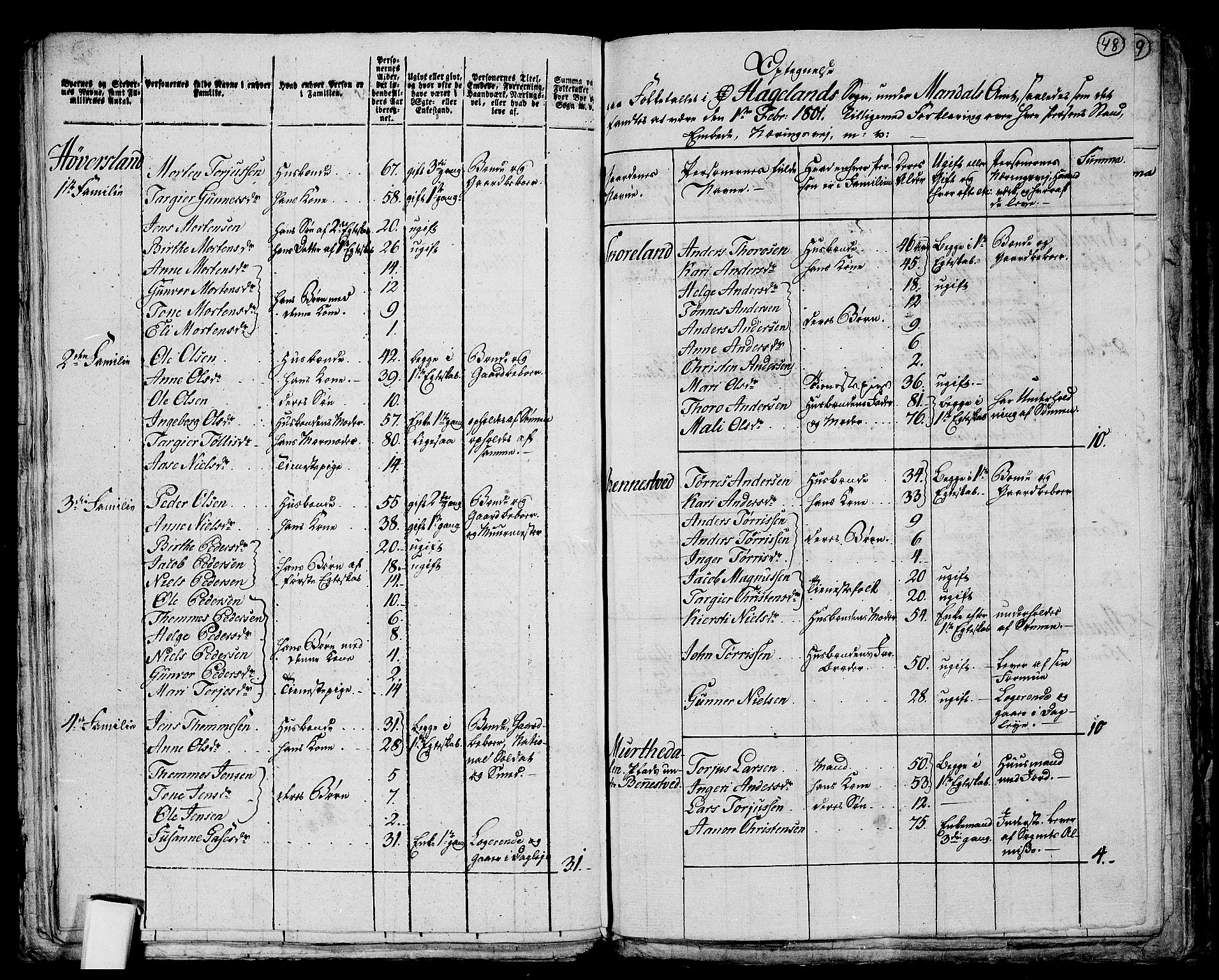 RA, 1801 census for 1012P Oddernes, 1801, p. 47b-48a