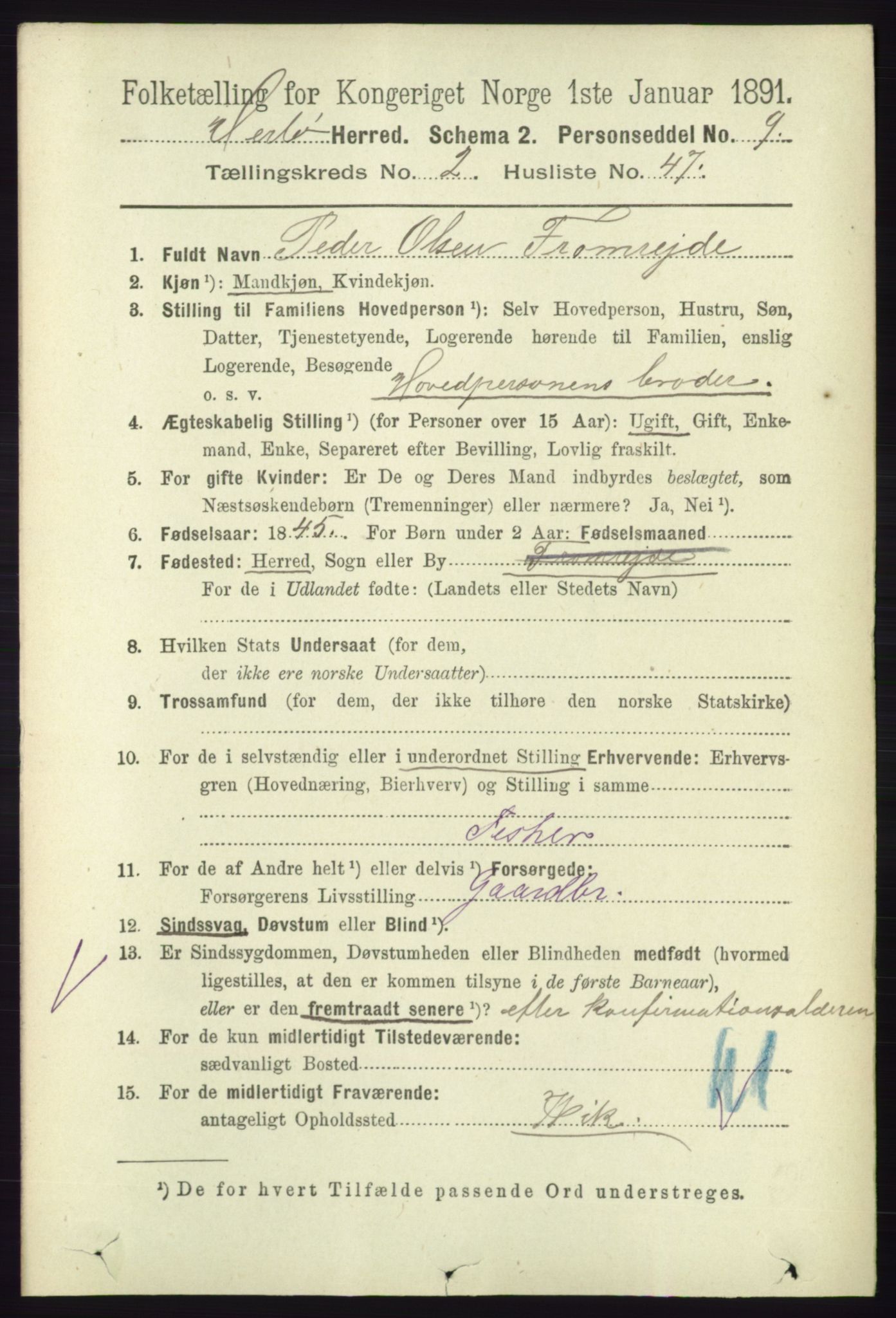 RA, 1891 census for 1258 Herdla, 1891, p. 846