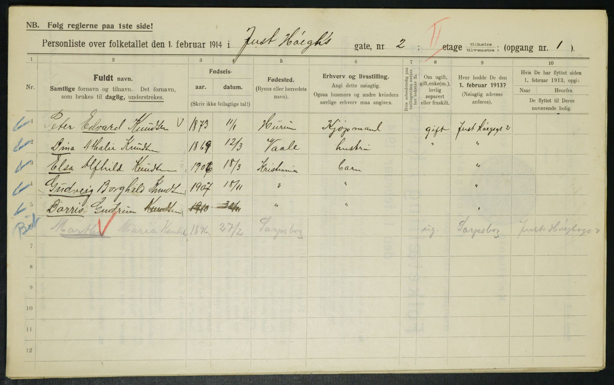 OBA, Municipal Census 1914 for Kristiania, 1914, p. 47598