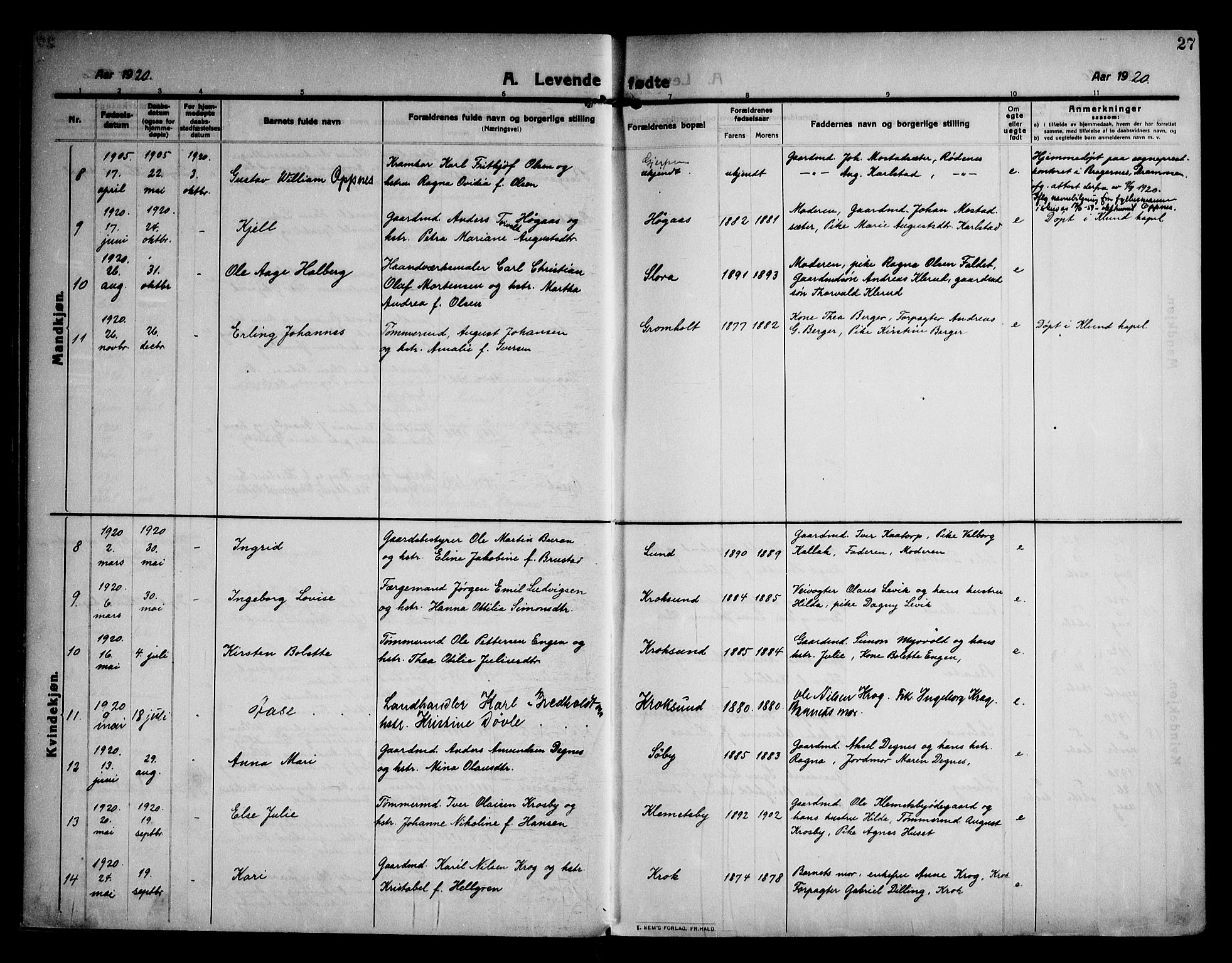 Rødenes prestekontor Kirkebøker, AV/SAO-A-2005/F/Fa/L0012: Parish register (official) no. I 12, 1911-1926, p. 27