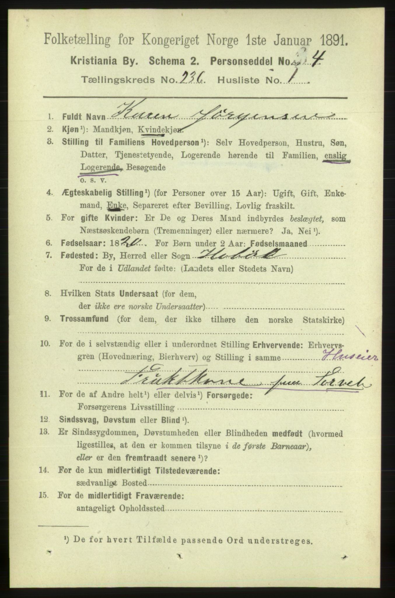 RA, 1891 census for 0301 Kristiania, 1891, p. 144006