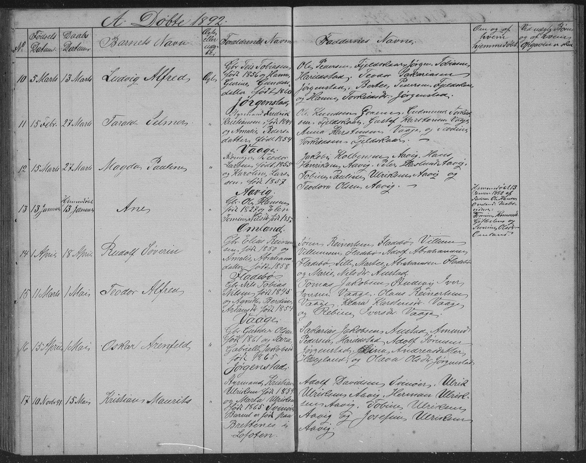 Sør-Audnedal sokneprestkontor, SAK/1111-0039/F/Fb/Fba/L0003: Parish register (copy) no. B 3, 1879-1893, p. 85