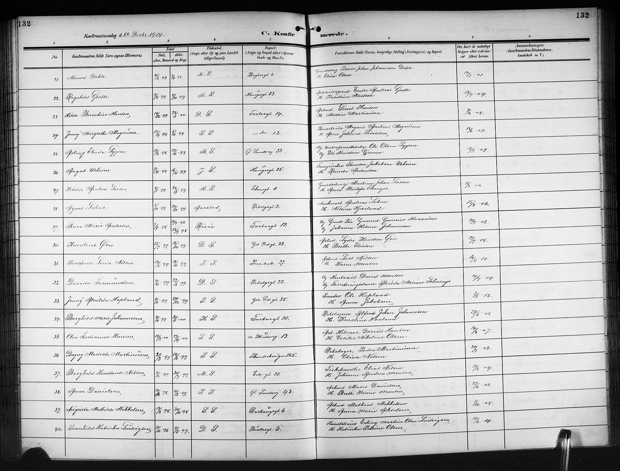 Sandviken Sokneprestembete, SAB/A-77601/H/Hb/L0010: Parish register (copy) no. C 2, 1907-1924, p. 132