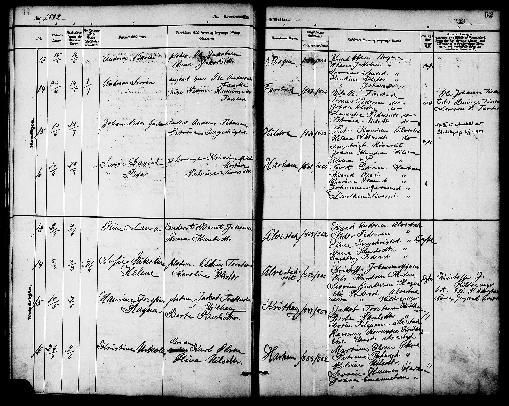 Ministerialprotokoller, klokkerbøker og fødselsregistre - Møre og Romsdal, SAT/A-1454/536/L0501: Parish register (official) no. 536A10, 1884-1896, p. 52
