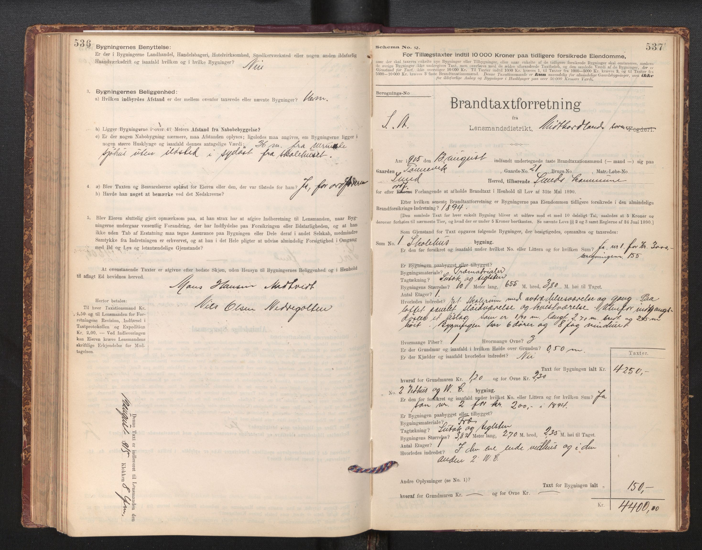 Lensmannen i Sund og Austevoll, SAB/A-35201/0012/L0003: Branntakstprotokoll, skjematakst, 1894-1917, p. 536-537