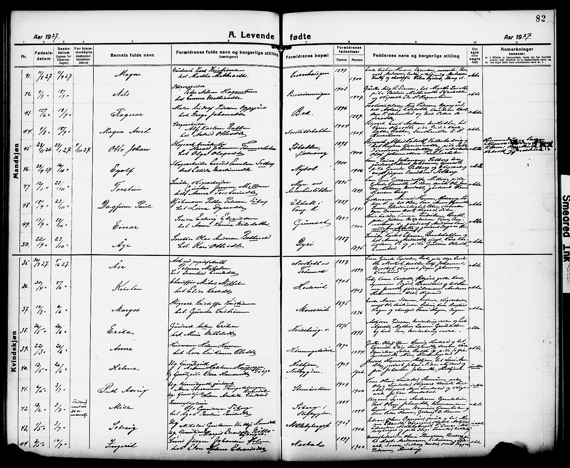 Løten prestekontor, AV/SAH-PREST-022/L/La/L0008: Parish register (copy) no. 8, 1920-1929, p. 82