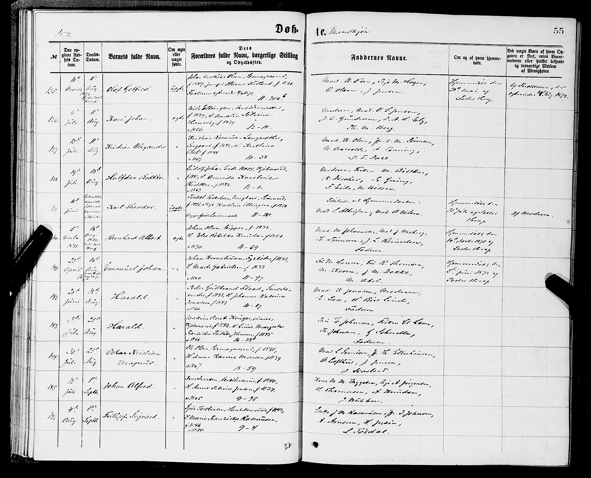 Domkirken sokneprestembete, SAB/A-74801/H/Hab/L0013: Parish register (copy) no. B 6, 1869-1876, p. 55