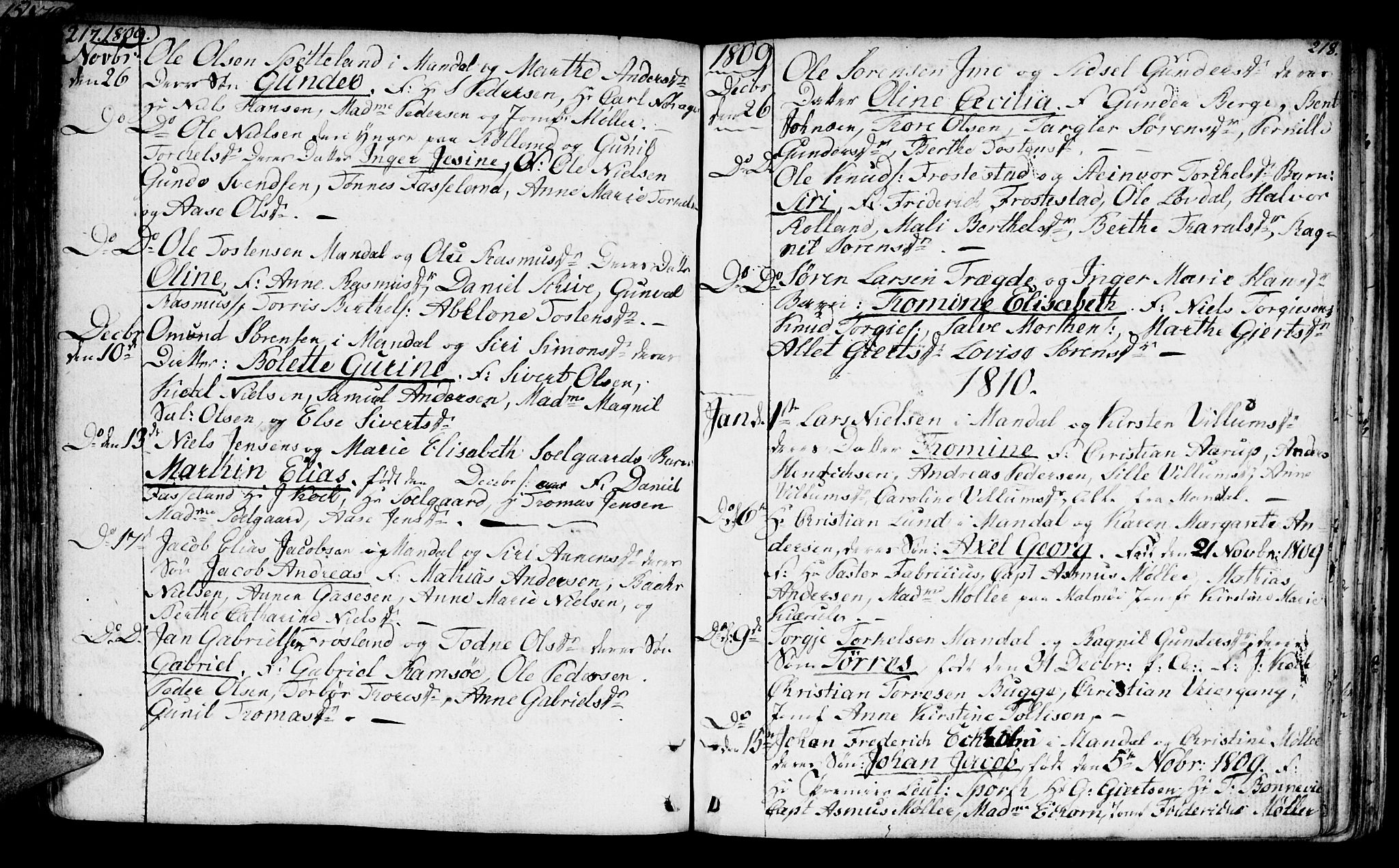 Mandal sokneprestkontor, SAK/1111-0030/F/Fa/Faa/L0008: Parish register (official) no. A 8, 1794-1817, p. 217-218