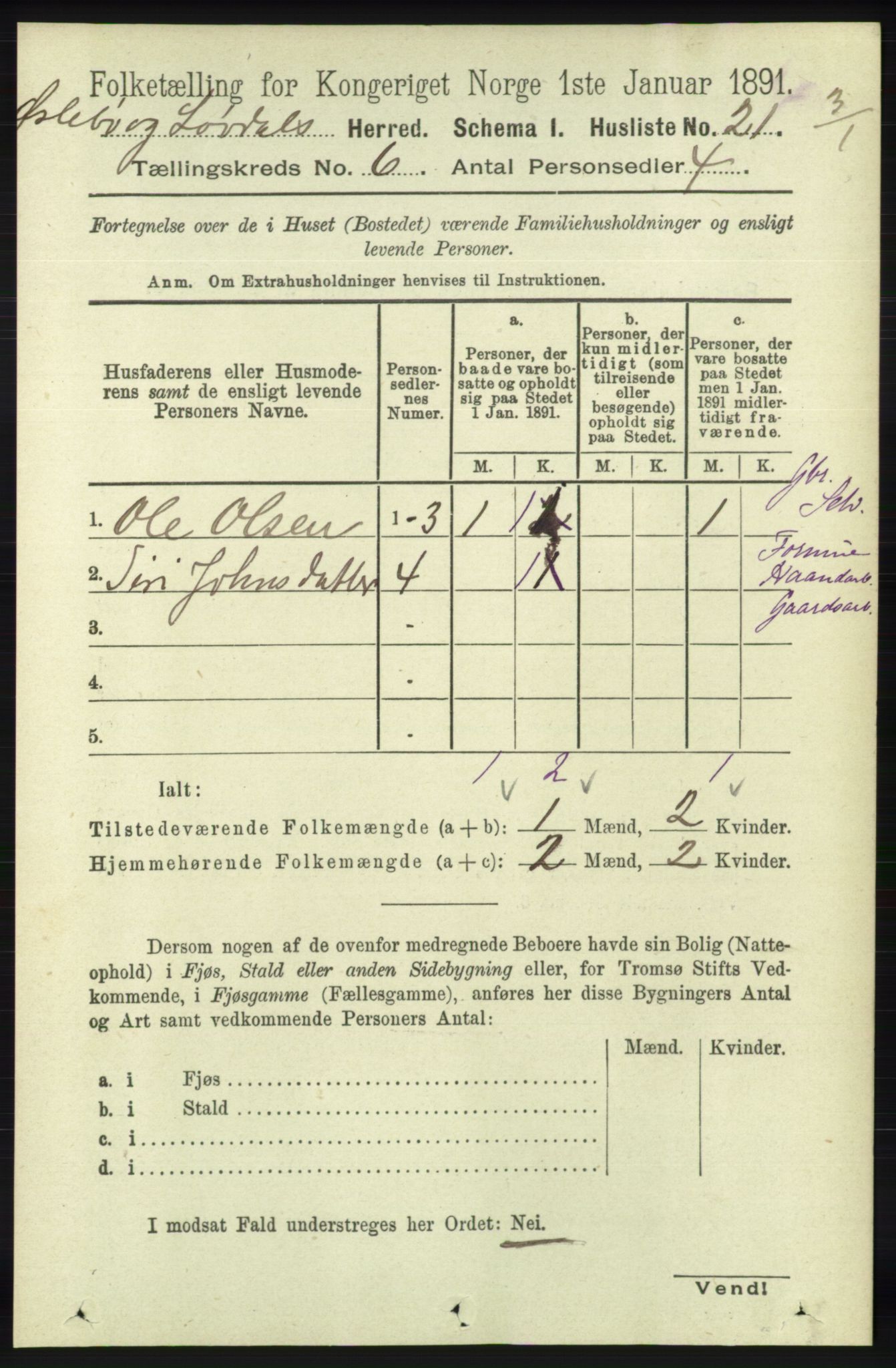 RA, 1891 census for 1021 Øyslebø og Laudal, 1891, p. 1665