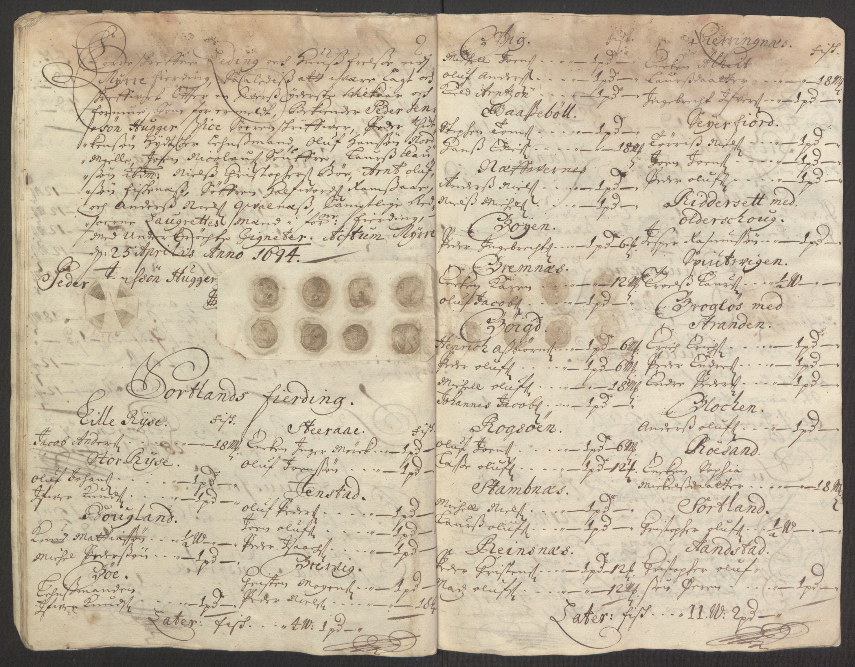 Rentekammeret inntil 1814, Reviderte regnskaper, Fogderegnskap, AV/RA-EA-4092/R67/L4677: Fogderegnskap Vesterålen, Andenes og Lofoten, 1694-1695, p. 125