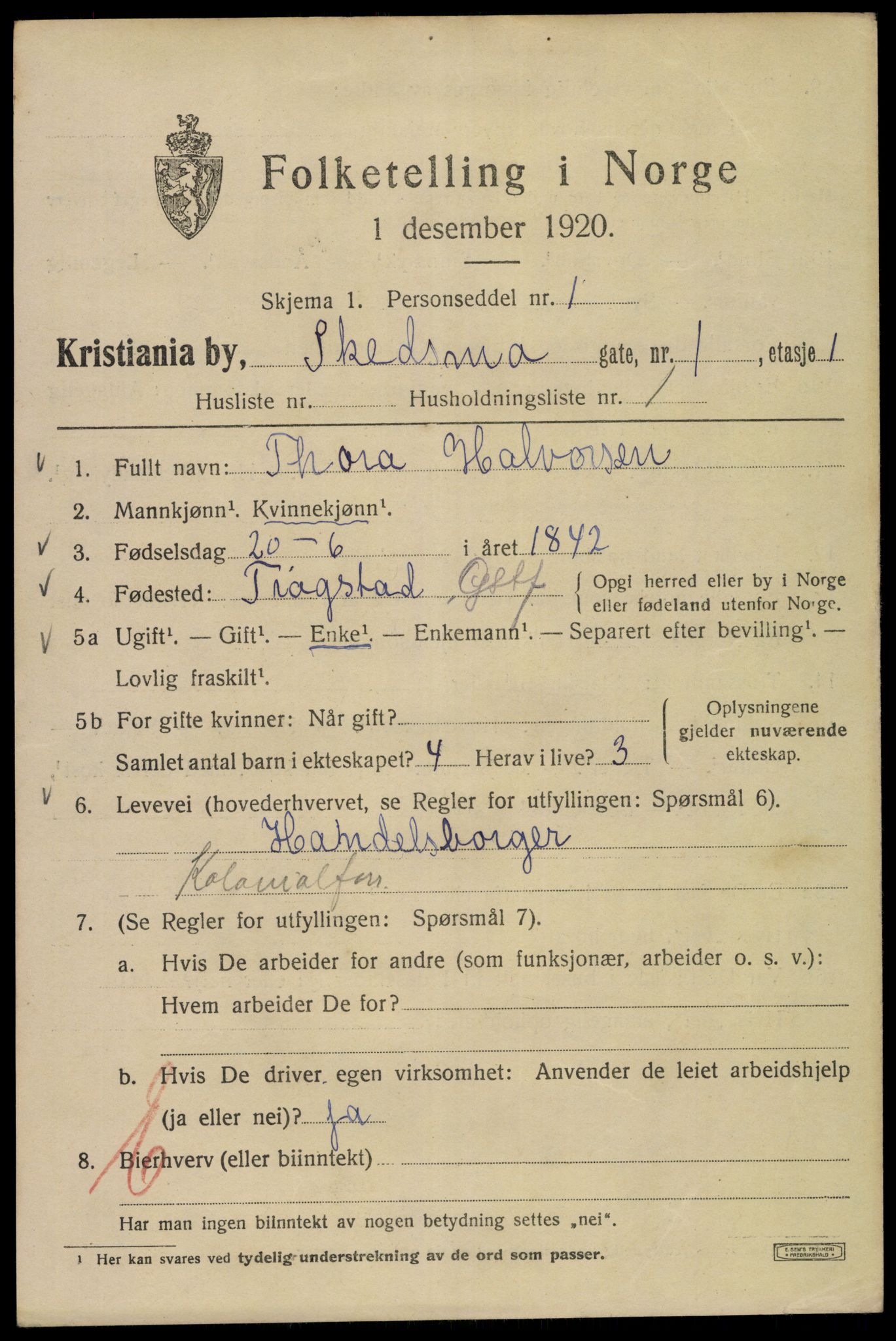 SAO, 1920 census for Kristiania, 1920, p. 511457