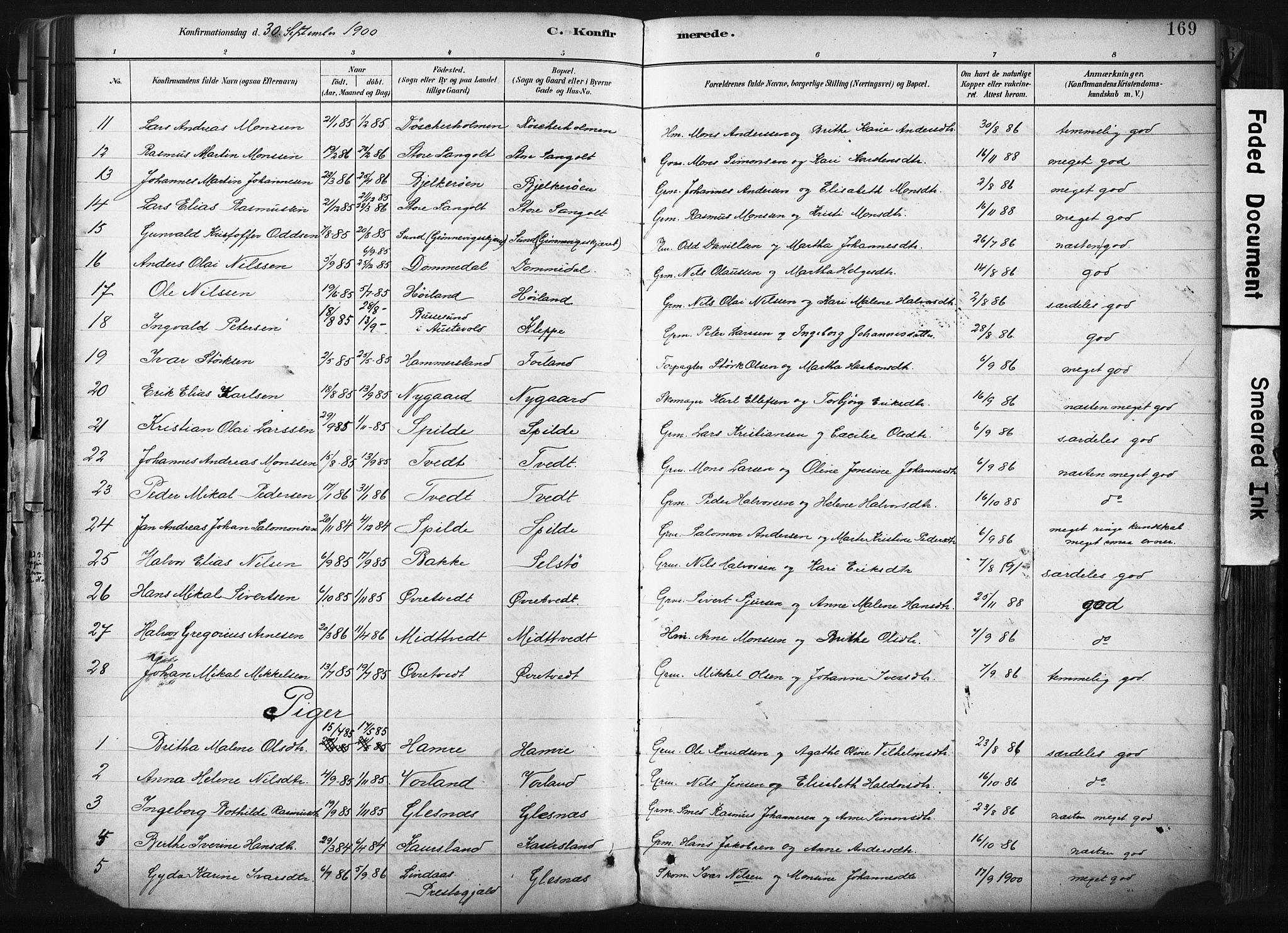 Sund sokneprestembete, AV/SAB-A-99930: Parish register (official) no. B 1, 1882-1907, p. 169