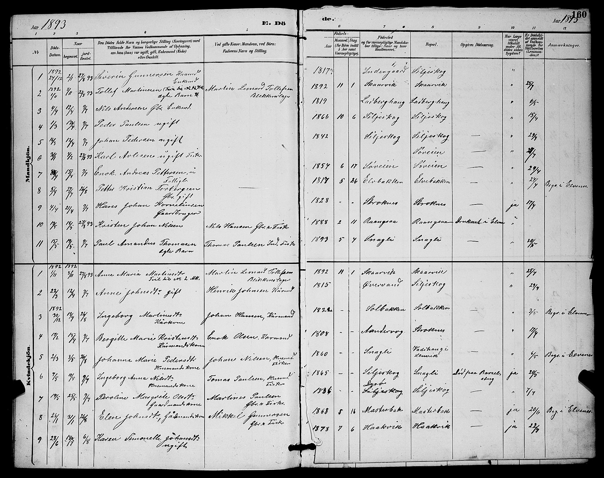 Ibestad sokneprestembete, SATØ/S-0077/H/Ha/Hab/L0015klokker: Parish register (copy) no. 15, 1888-1899, p. 160