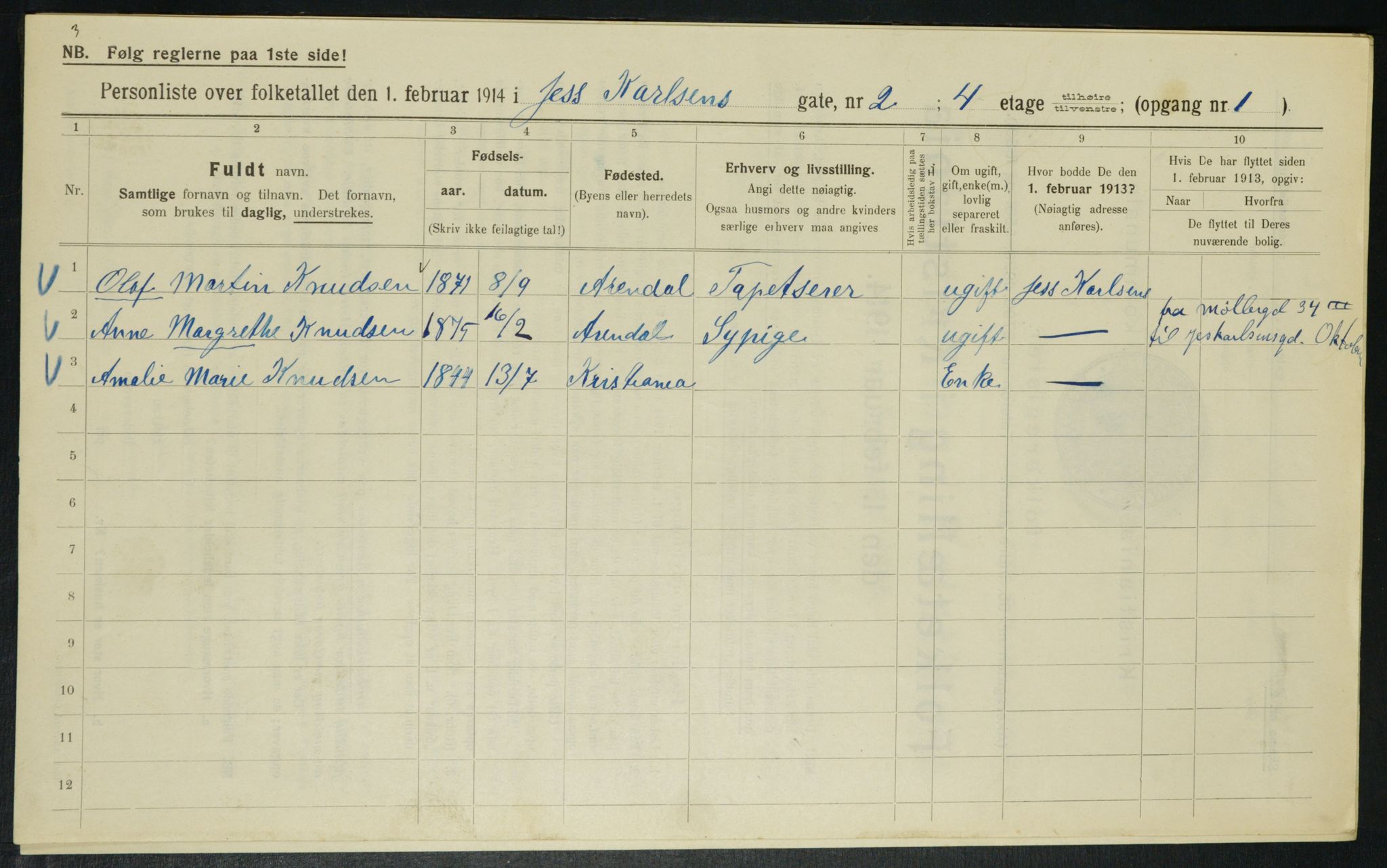 OBA, Municipal Census 1914 for Kristiania, 1914, p. 46985