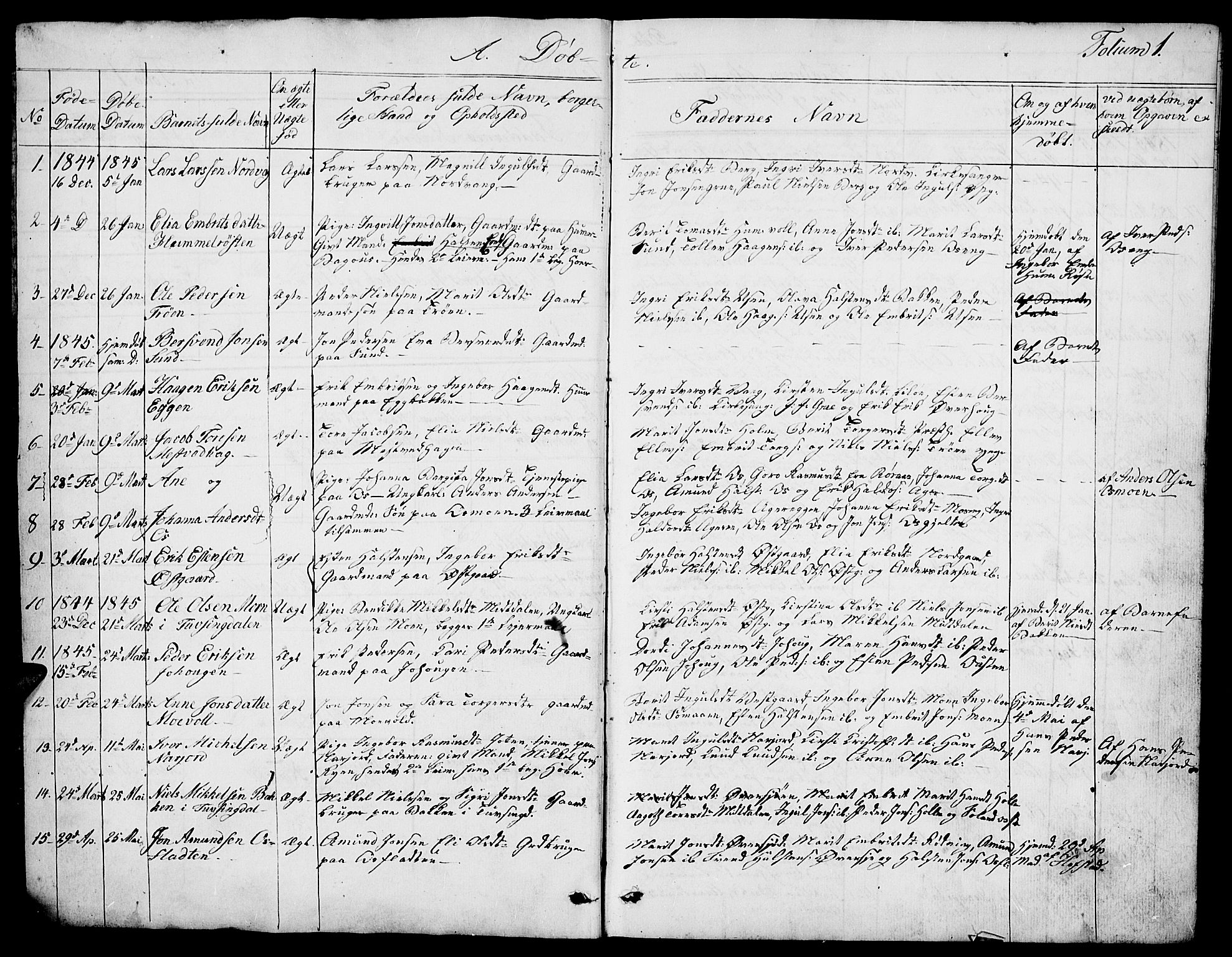 Tolga prestekontor, SAH/PREST-062/L/L0004: Parish register (copy) no. 4, 1845-1887, p. 1