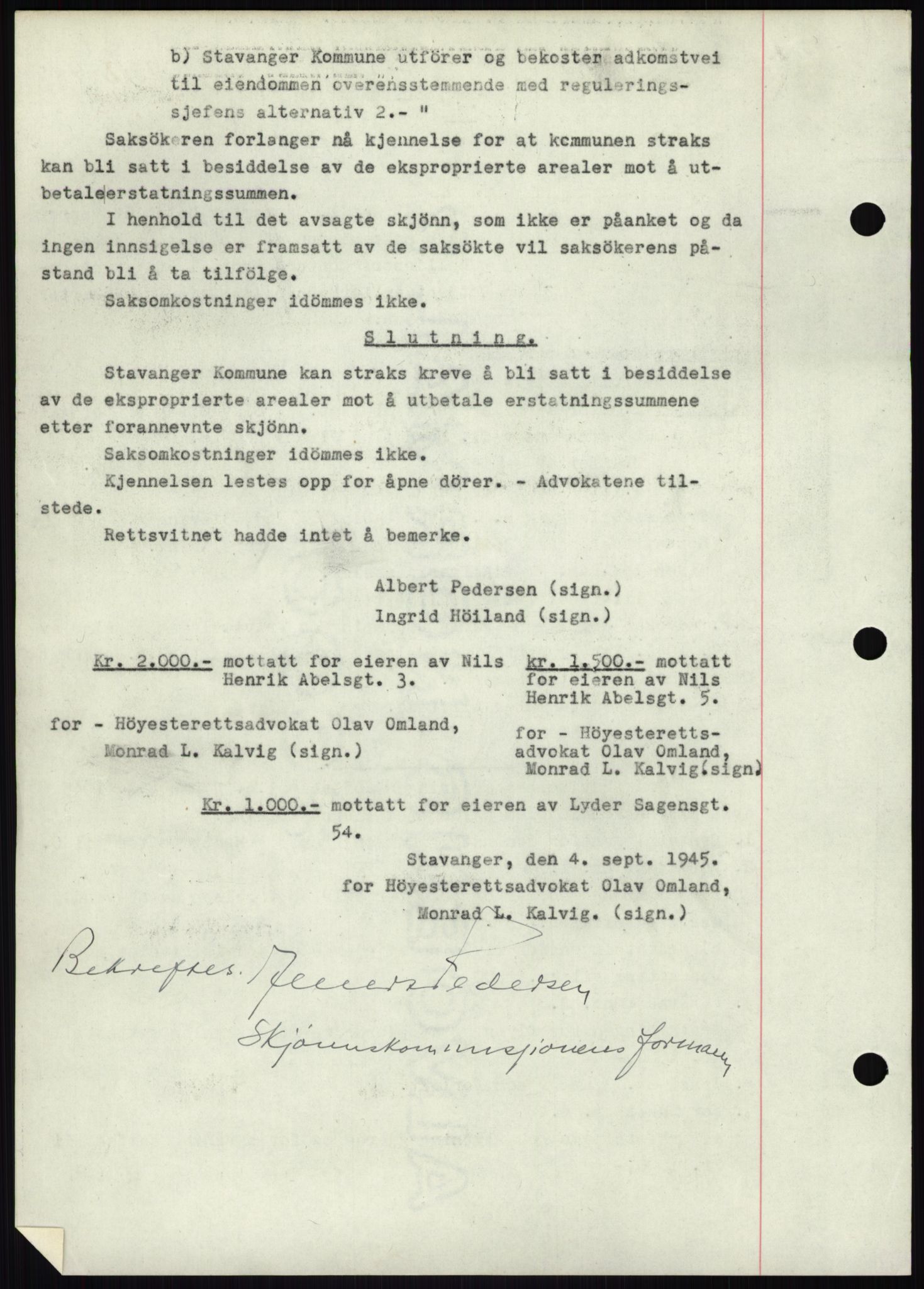 Stavanger byrett, AV/SAST-A-100455/002/G/Gb/L0033: Mortgage book, 1936-1950, Diary no: : 1312/1945