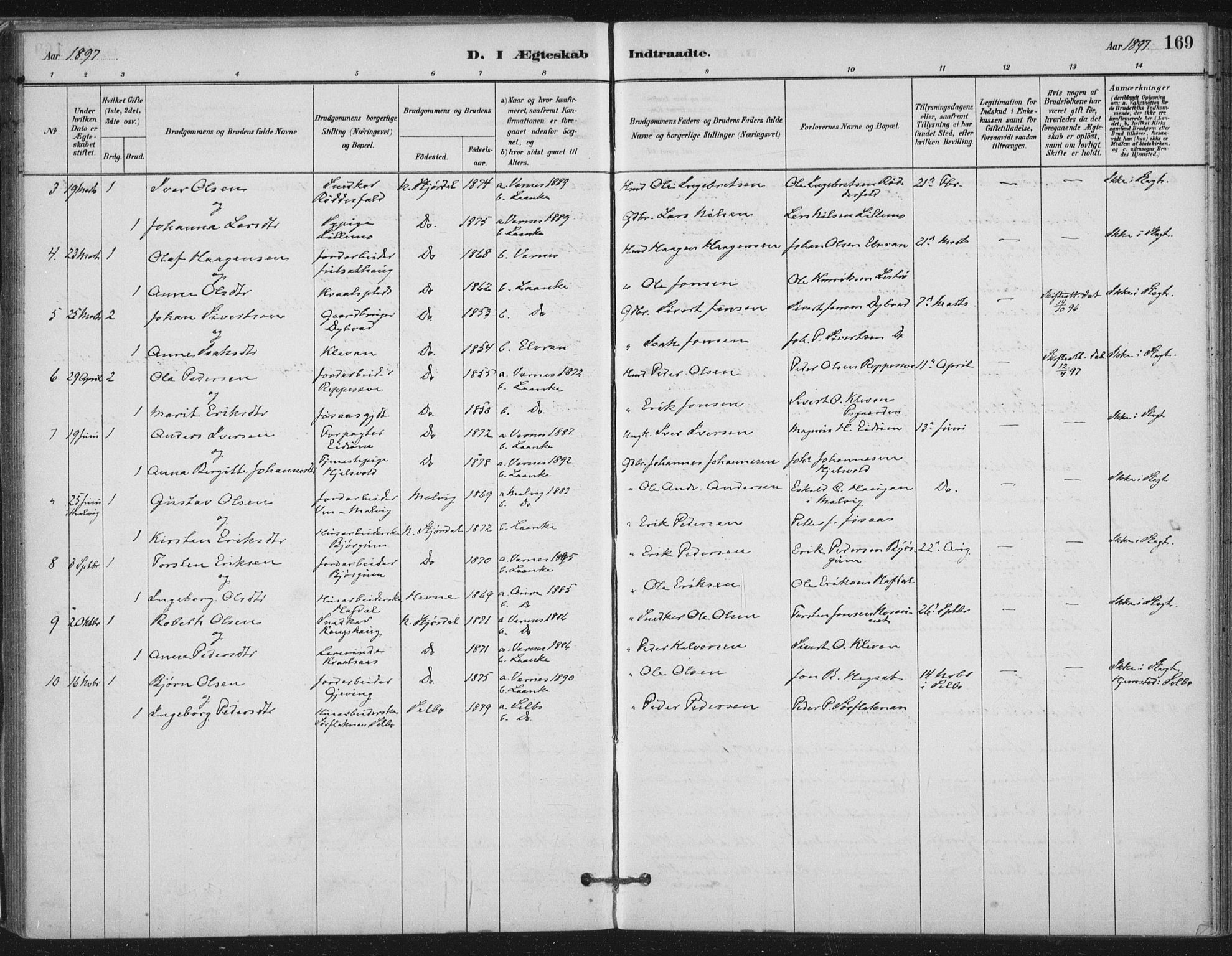 Ministerialprotokoller, klokkerbøker og fødselsregistre - Nord-Trøndelag, SAT/A-1458/710/L0095: Parish register (official) no. 710A01, 1880-1914, p. 169