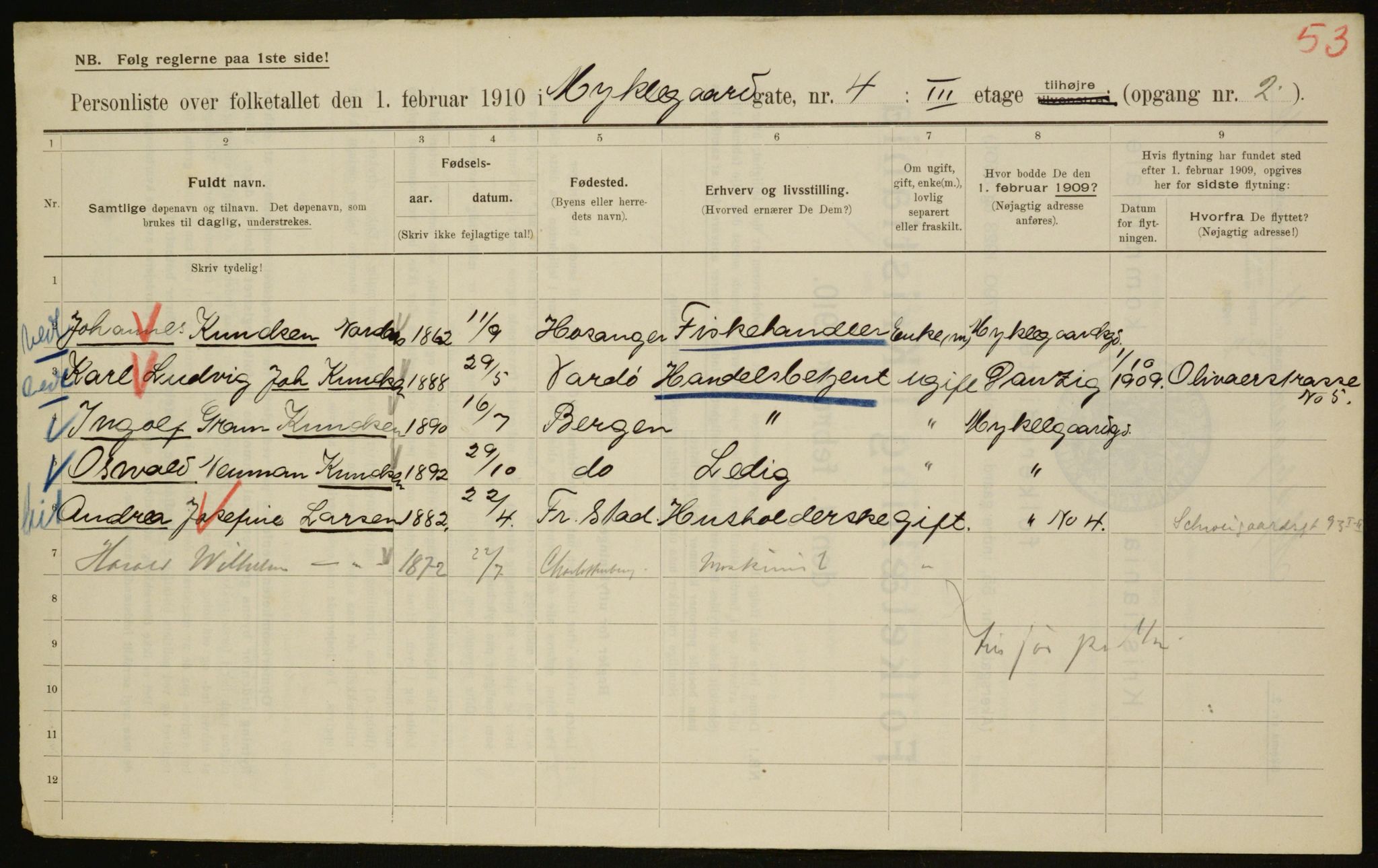 OBA, Municipal Census 1910 for Kristiania, 1910, p. 65957