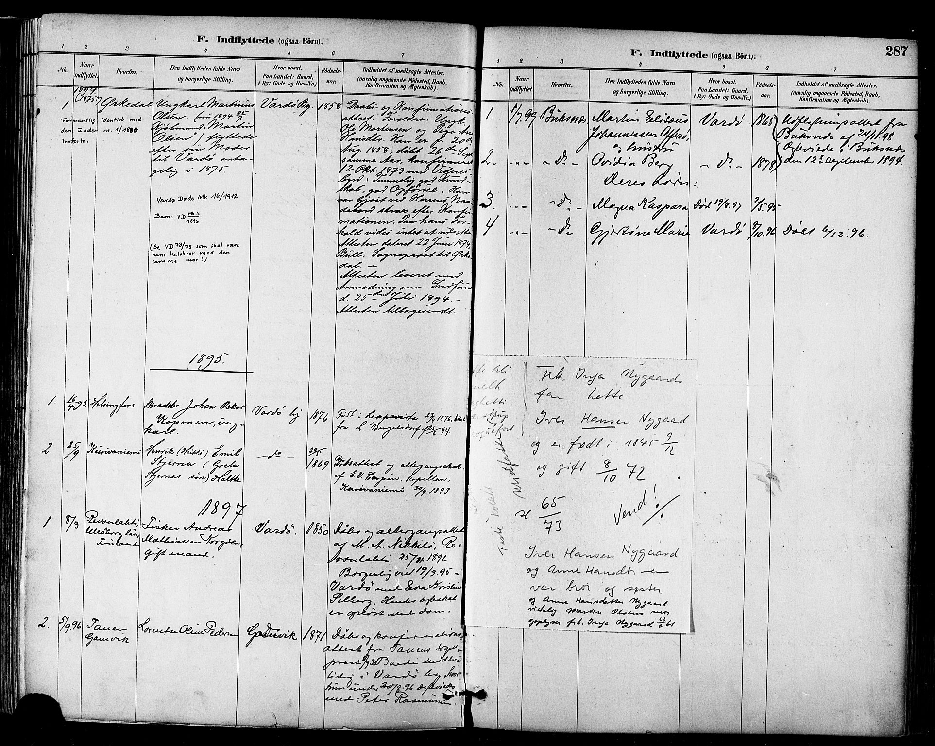 Vardø sokneprestkontor, SATØ/S-1332/H/Ha/L0007kirke: Parish register (official) no. 7, 1886-1897, p. 287