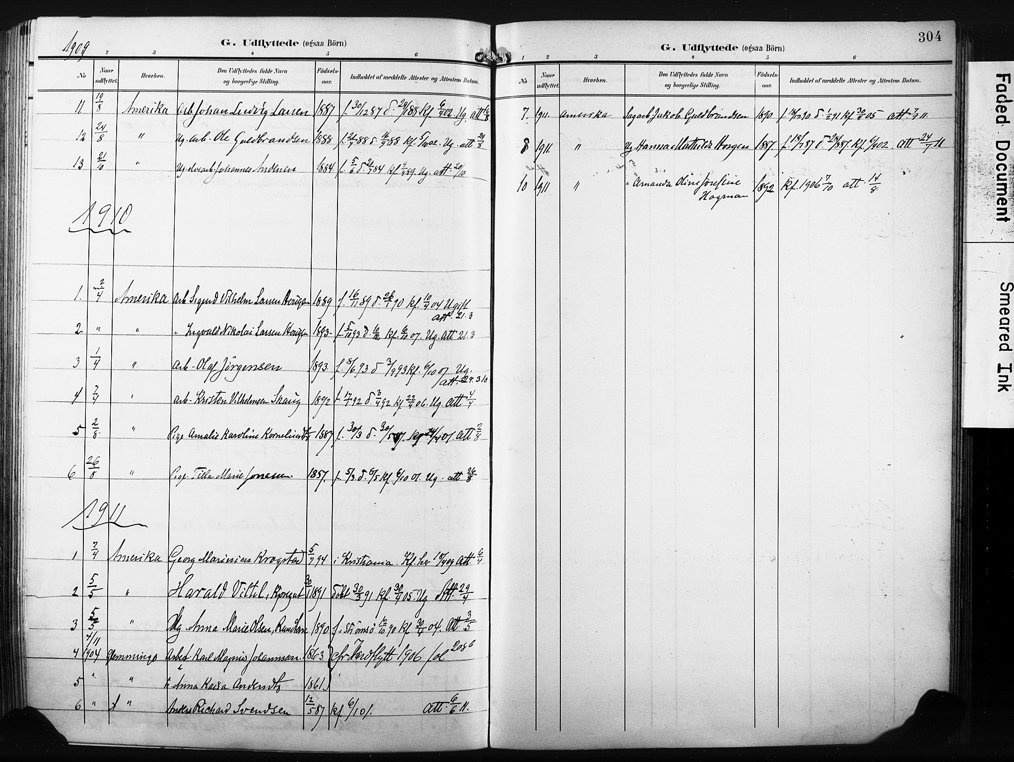 Nedre Eiker kirkebøker, AV/SAKO-A-612/F/Fa/L0006: Parish register (official) no. 6, 1906-1912, p. 304