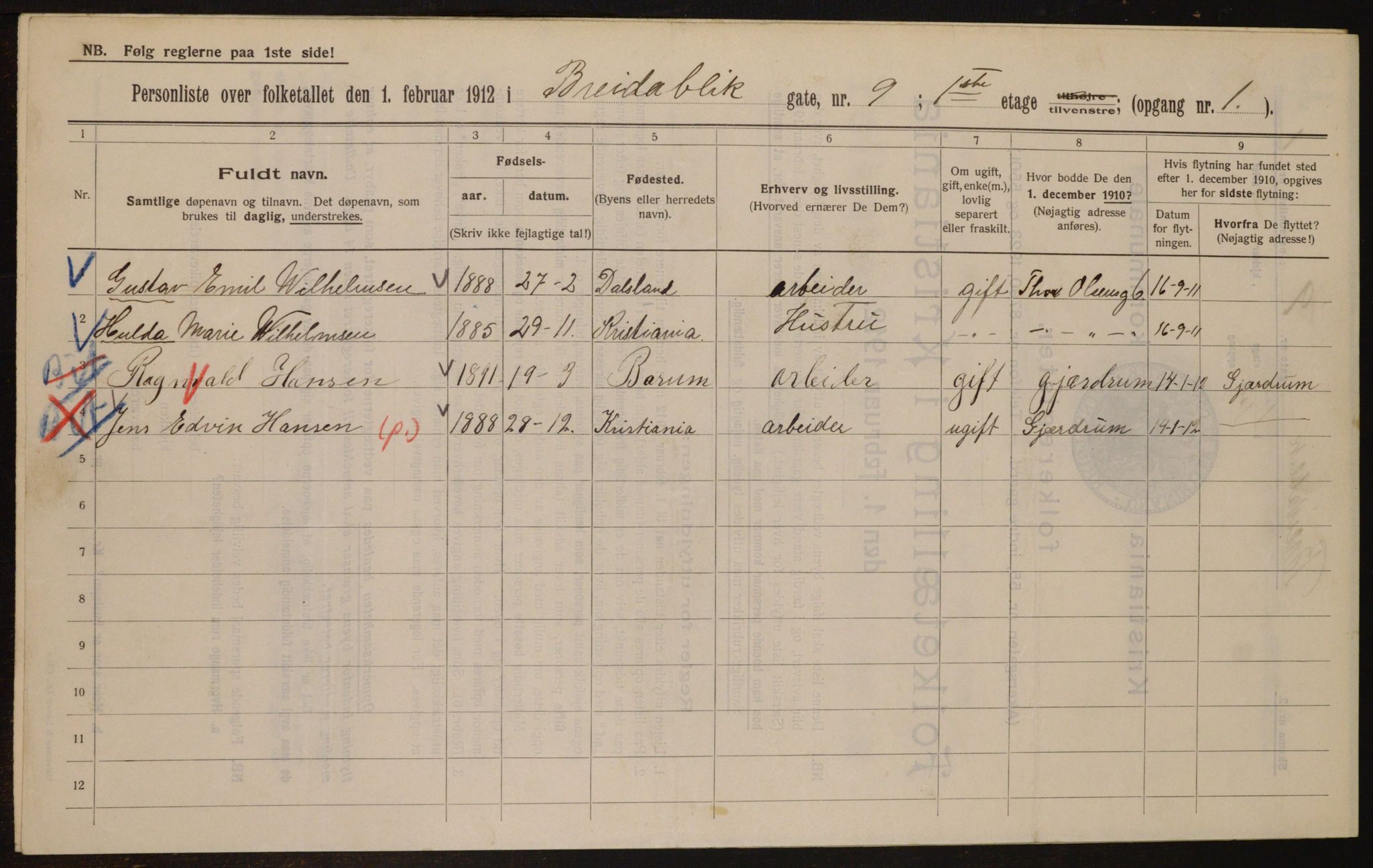 OBA, Municipal Census 1912 for Kristiania, 1912, p. 7996