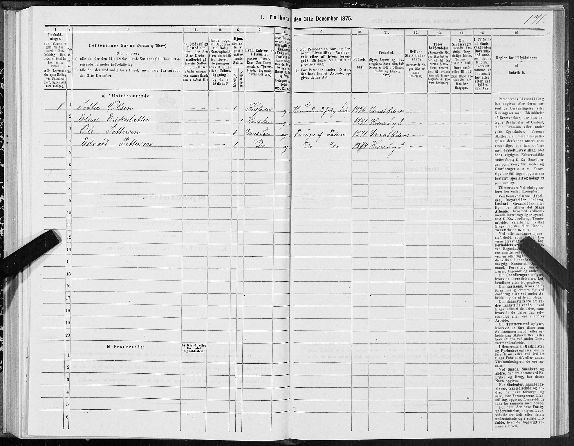 SAT, 1875 census for 1612P Hemne, 1875, p. 4171