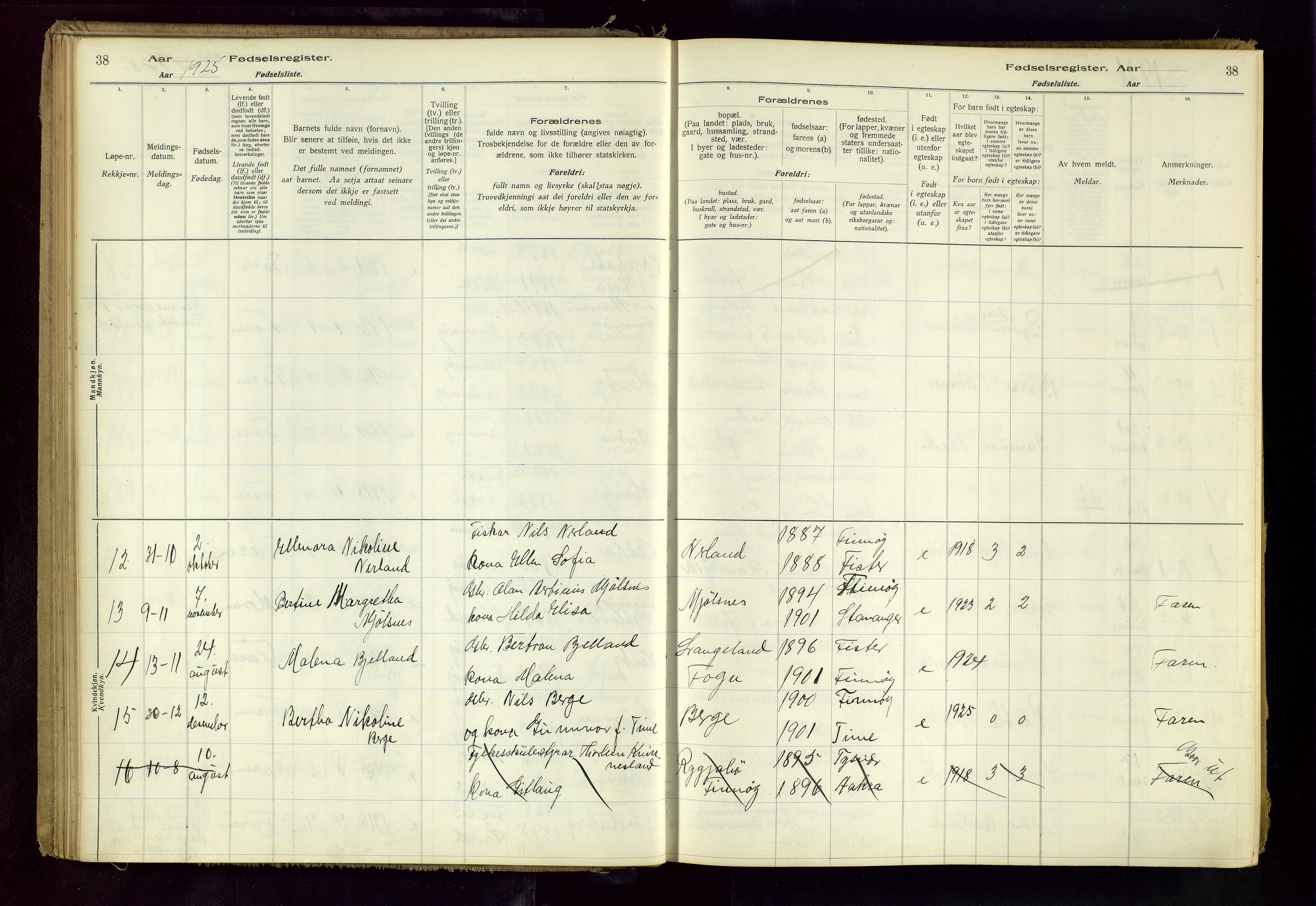 Finnøy sokneprestkontor, AV/SAST-A-101825/I/Id/L0001: Birth register no. 1, 1916-1977, p. 38