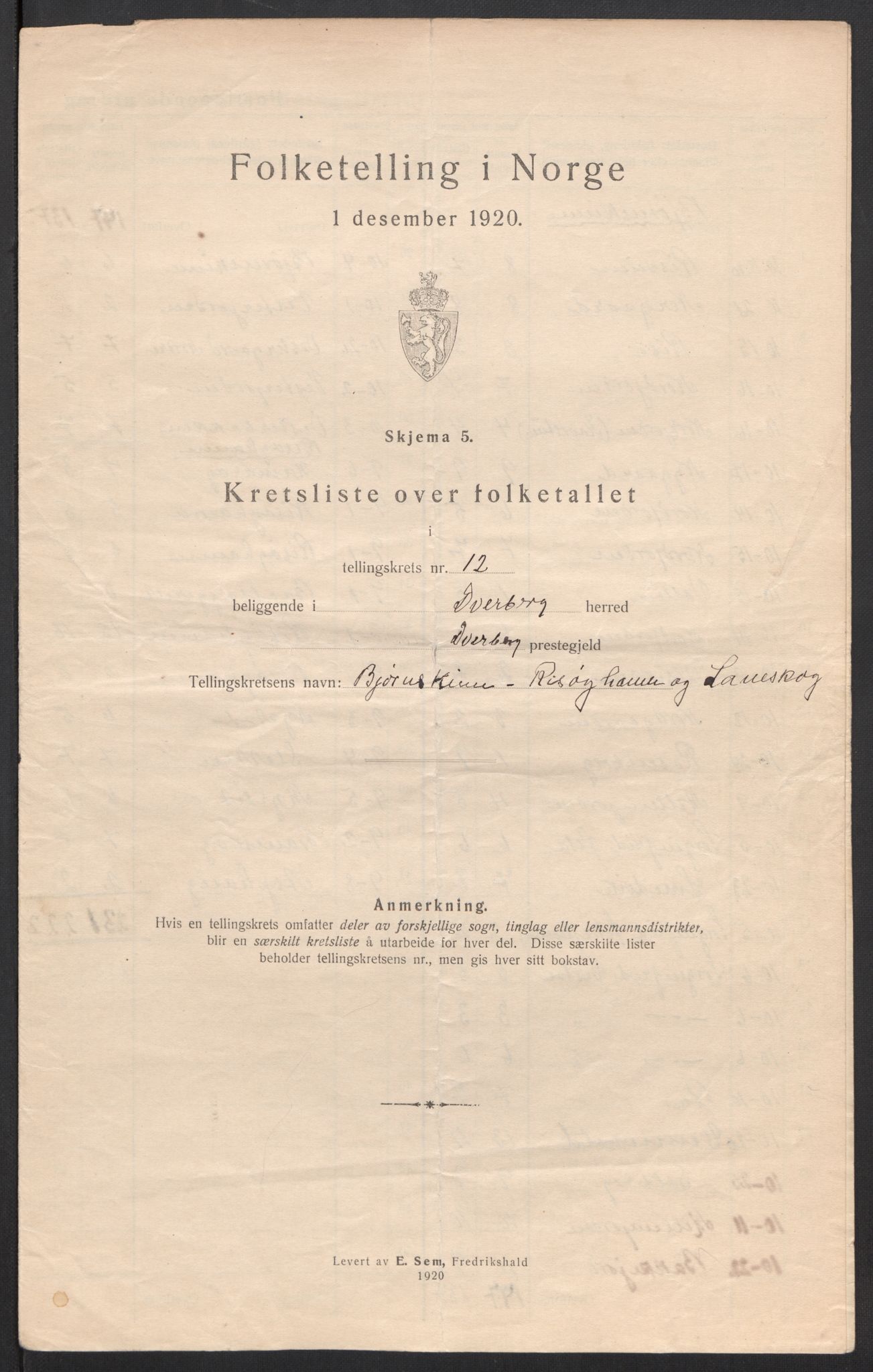 SAT, 1920 census for Dverberg, 1920, p. 42