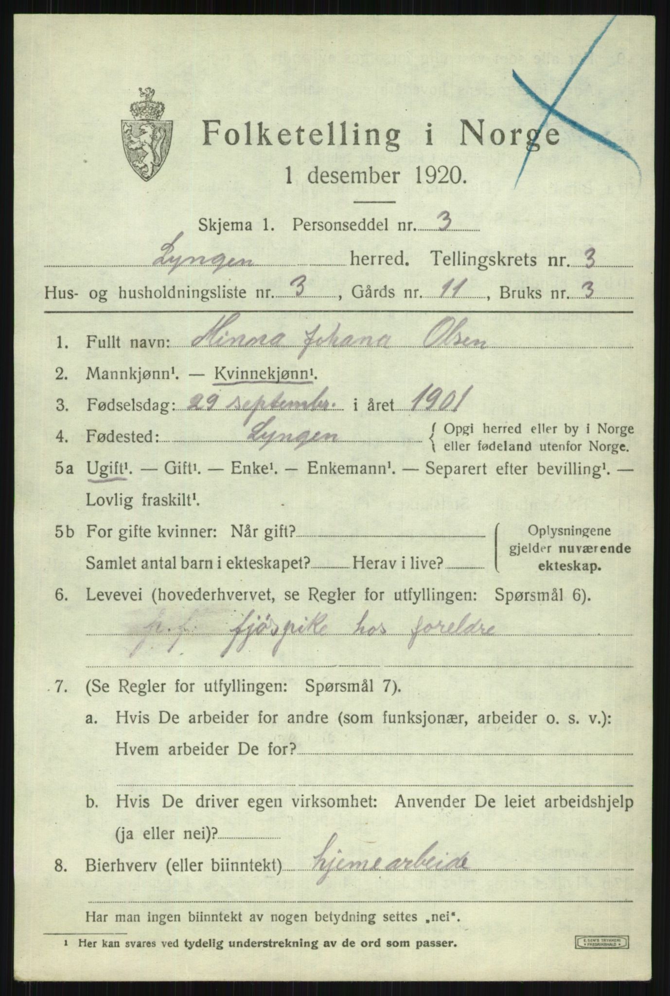 SATØ, 1920 census for Lyngen, 1920, p. 3511