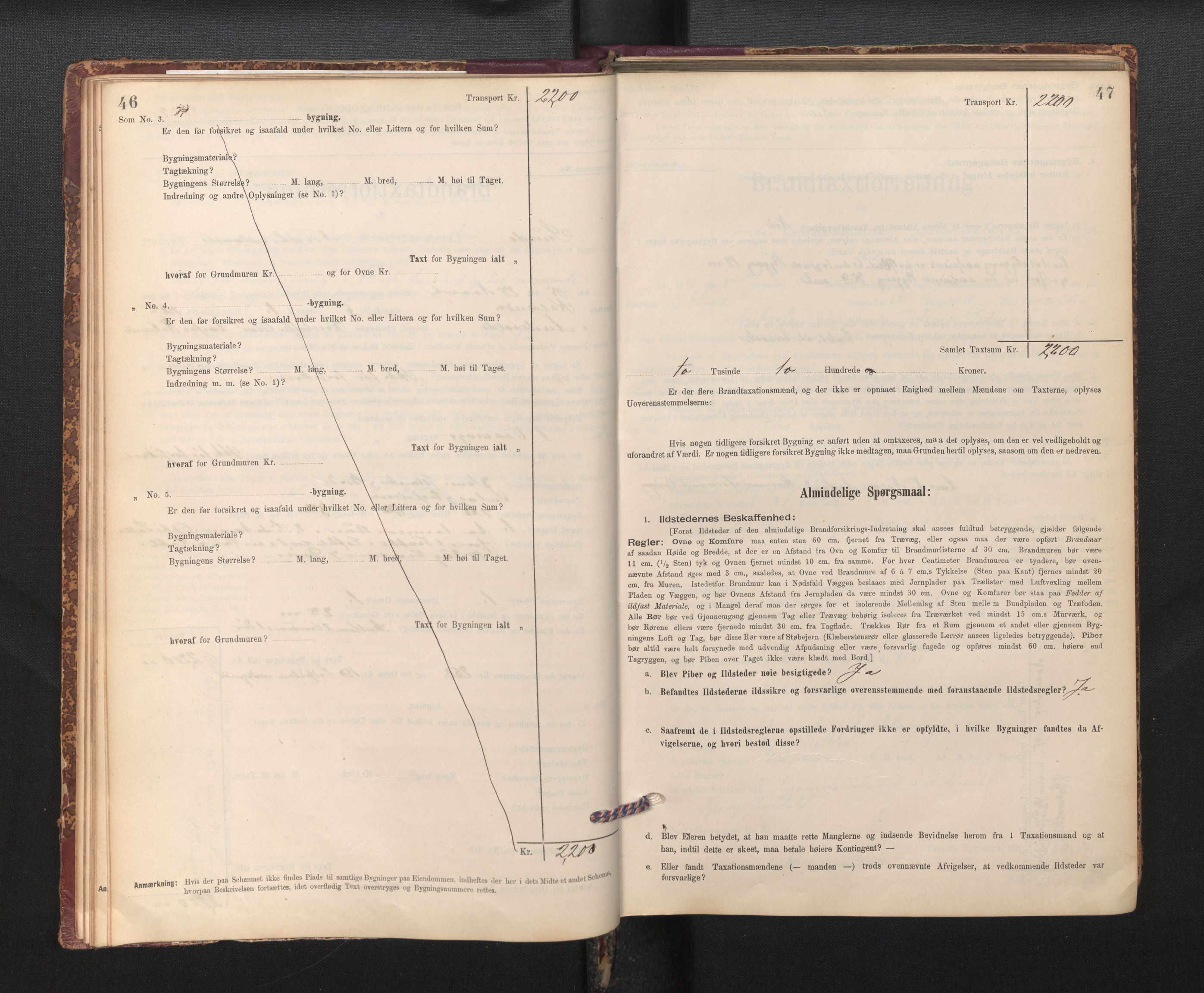 Lensmannen i Sund og Austevoll, AV/SAB-A-35201/0012/L0003: Branntakstprotokoll, skjematakst, 1894-1917, p. 46-47