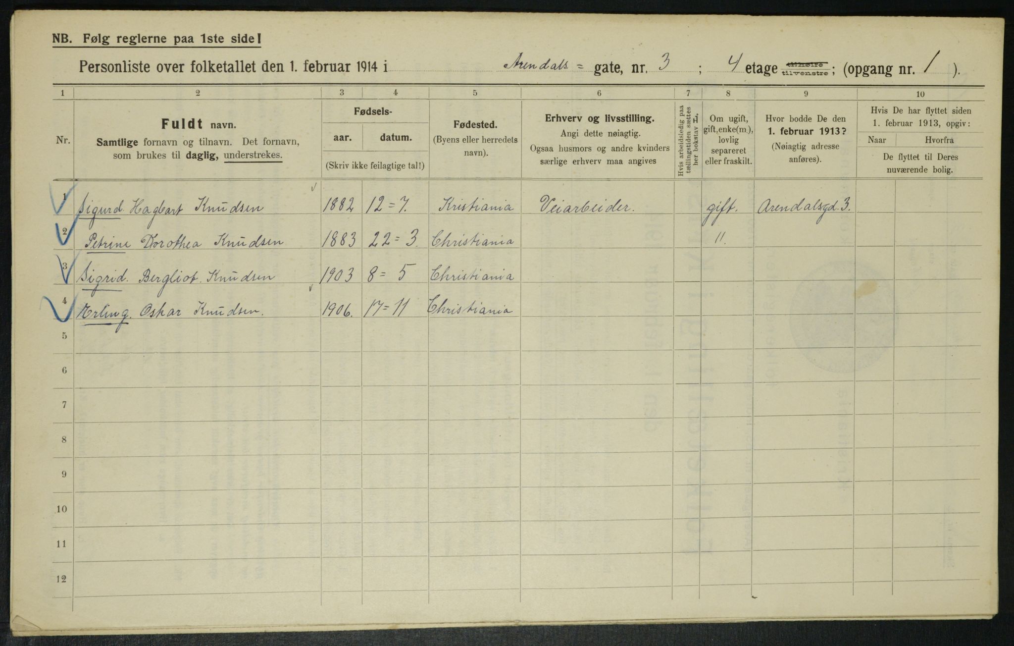 OBA, Municipal Census 1914 for Kristiania, 1914, p. 2074