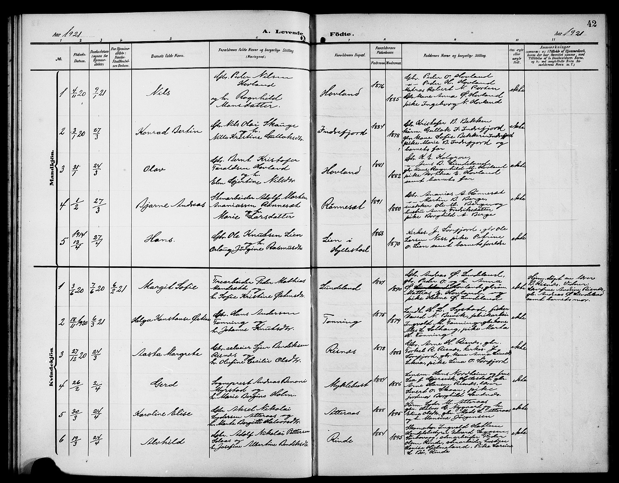 Hyllestad sokneprestembete, AV/SAB-A-80401: Parish register (copy) no. A 3, 1906-1925, p. 42