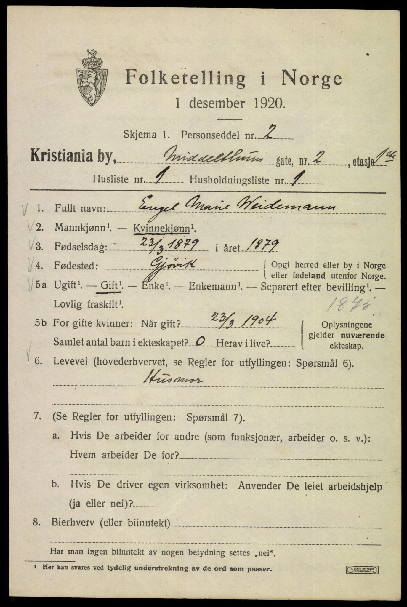 SAO, 1920 census for Kristiania, 1920, p. 395127