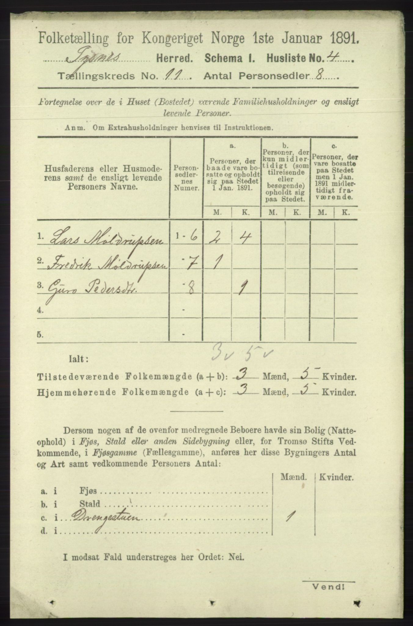 RA, 1891 census for 1223 Tysnes, 1891, p. 5308