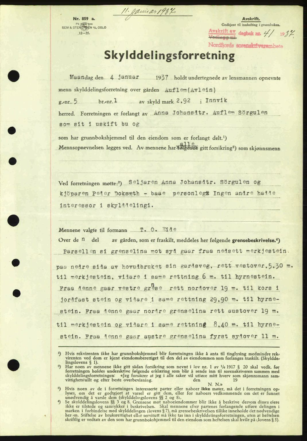 Nordfjord sorenskriveri, AV/SAB-A-2801/02/02b/02bj/L0001: Mortgage book no. A1, 1936-1937, Diary no: : 41/1937