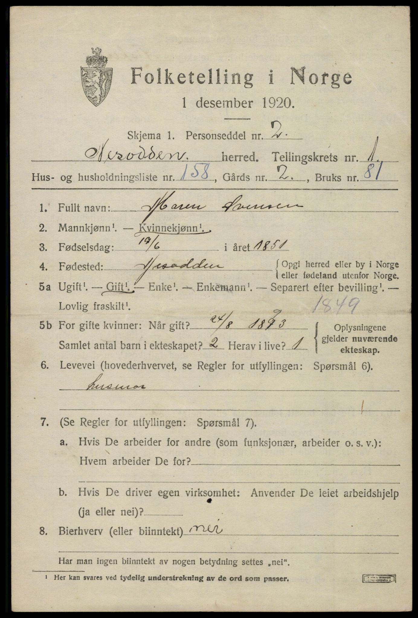 SAO, 1920 census for Nesodden, 1920, p. 2389