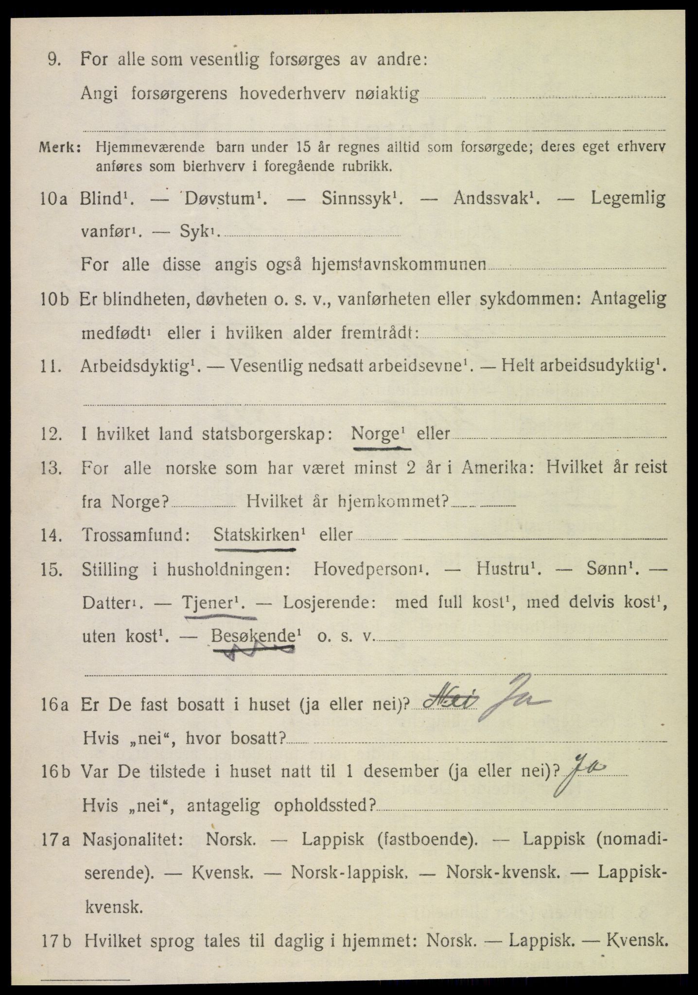 SAT, 1920 census for Fauske, 1920, p. 10461