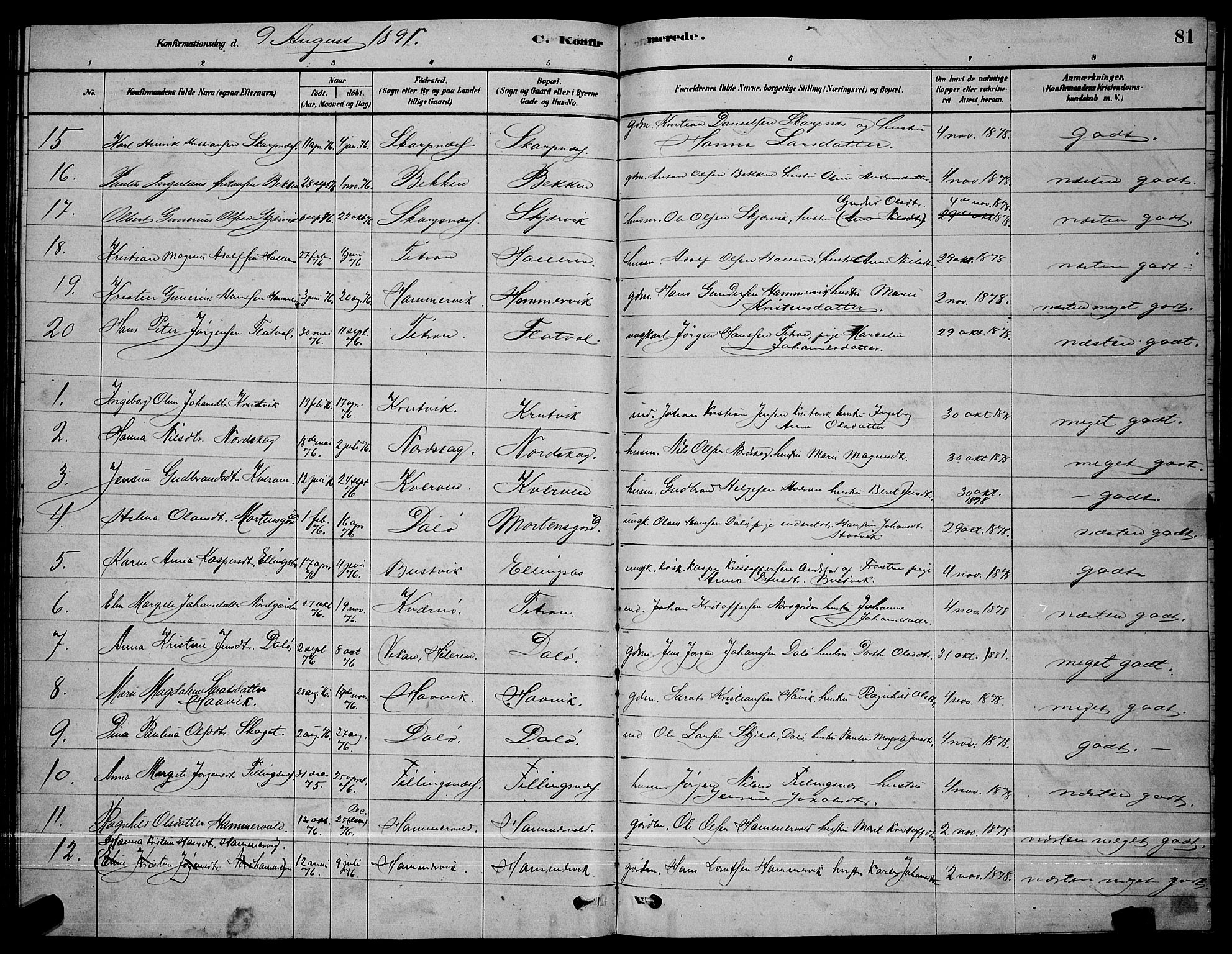 Ministerialprotokoller, klokkerbøker og fødselsregistre - Sør-Trøndelag, SAT/A-1456/641/L0597: Parish register (copy) no. 641C01, 1878-1893, p. 81