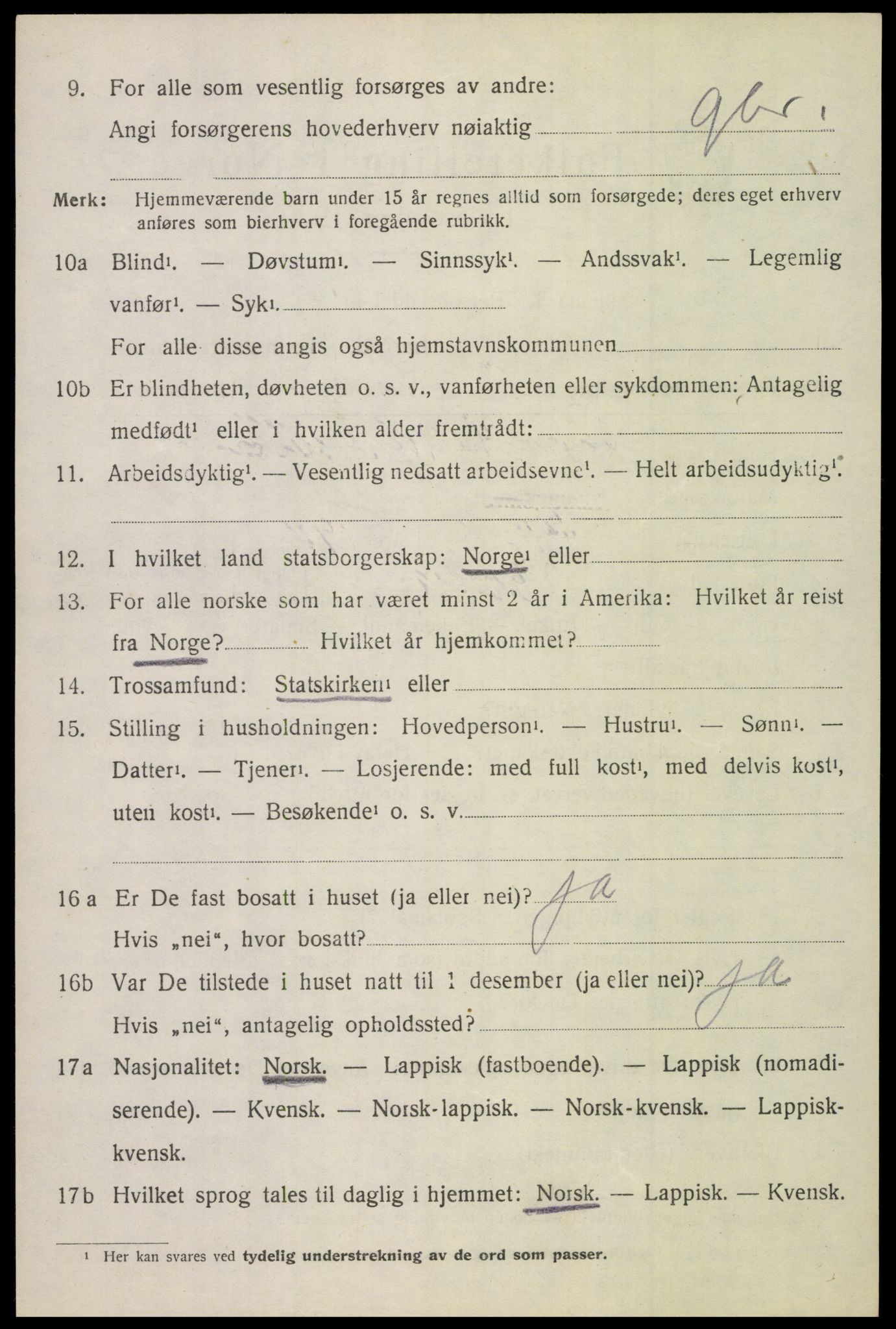 SAT, 1920 census for Evenes, 1920, p. 6537