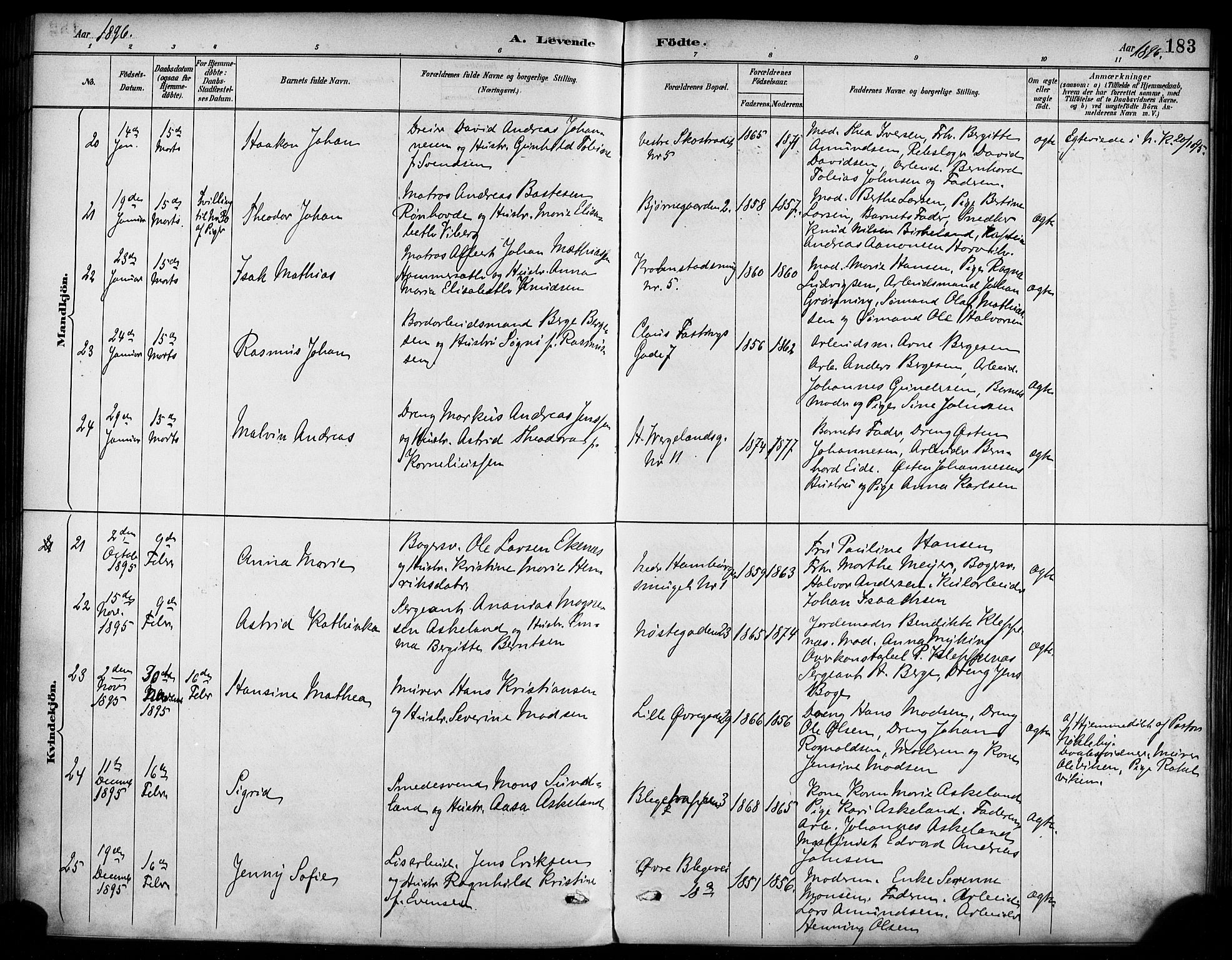 Korskirken sokneprestembete, SAB/A-76101/H/Haa/L0022: Parish register (official) no. B 8, 1889-1899, p. 183